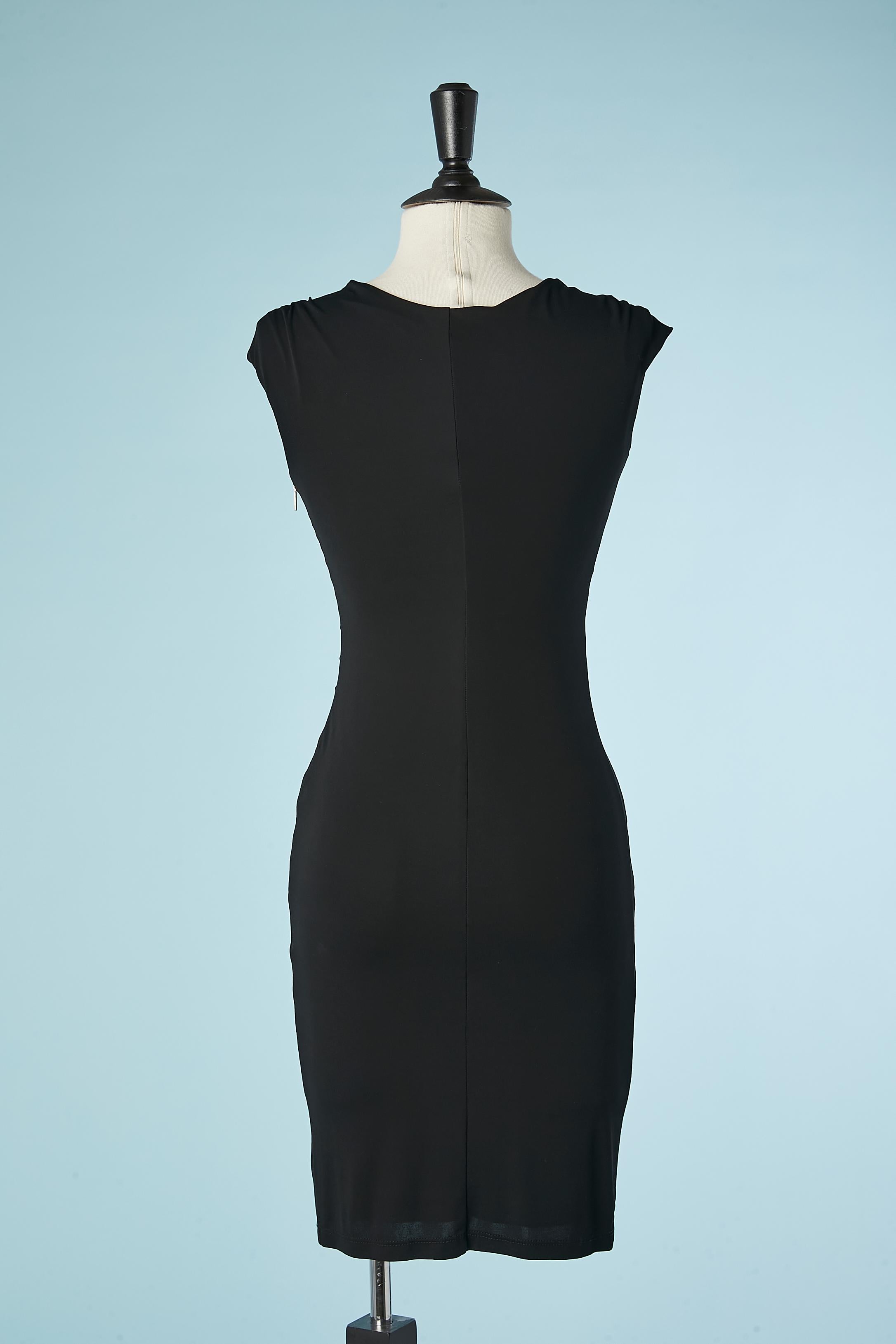 Black jersey sleeveless cocktail dress with snake brooch Roberto Cavalli  For Sale 3