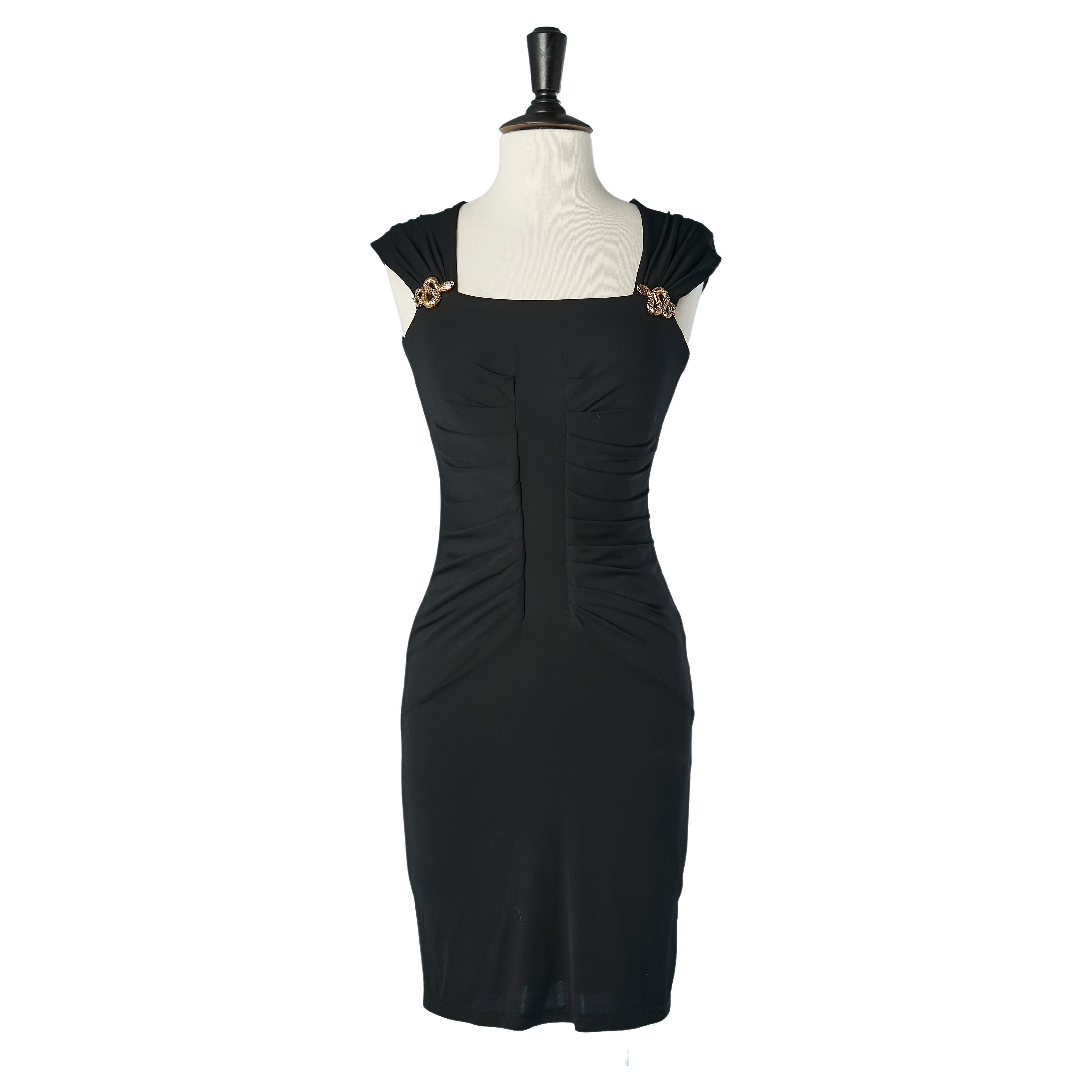Black jersey sleeveless cocktail dress with snake brooch Roberto Cavalli  For Sale