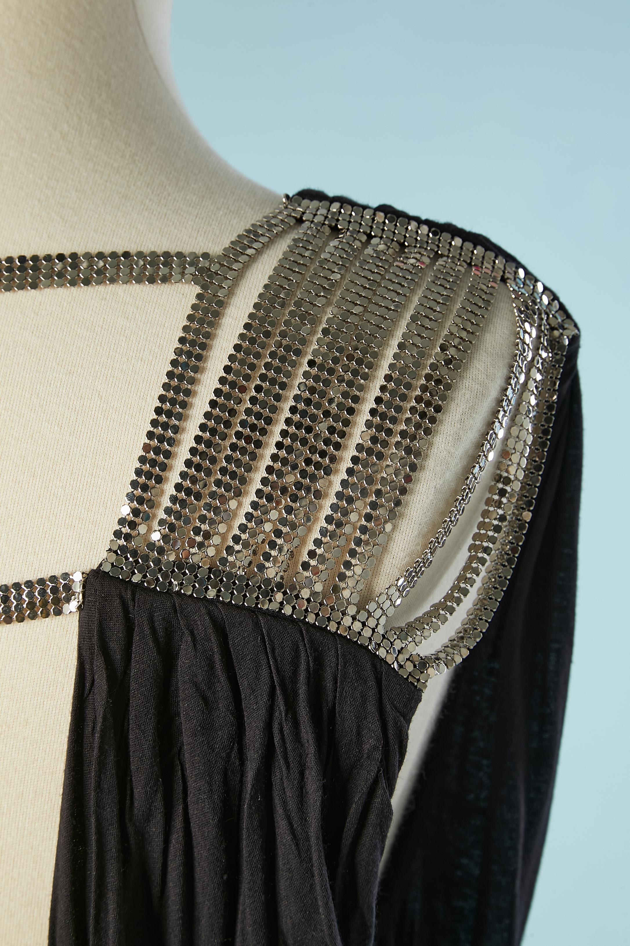 Women's Black jersey sleeveless top with chainmail details on the shoulders Versace For Sale