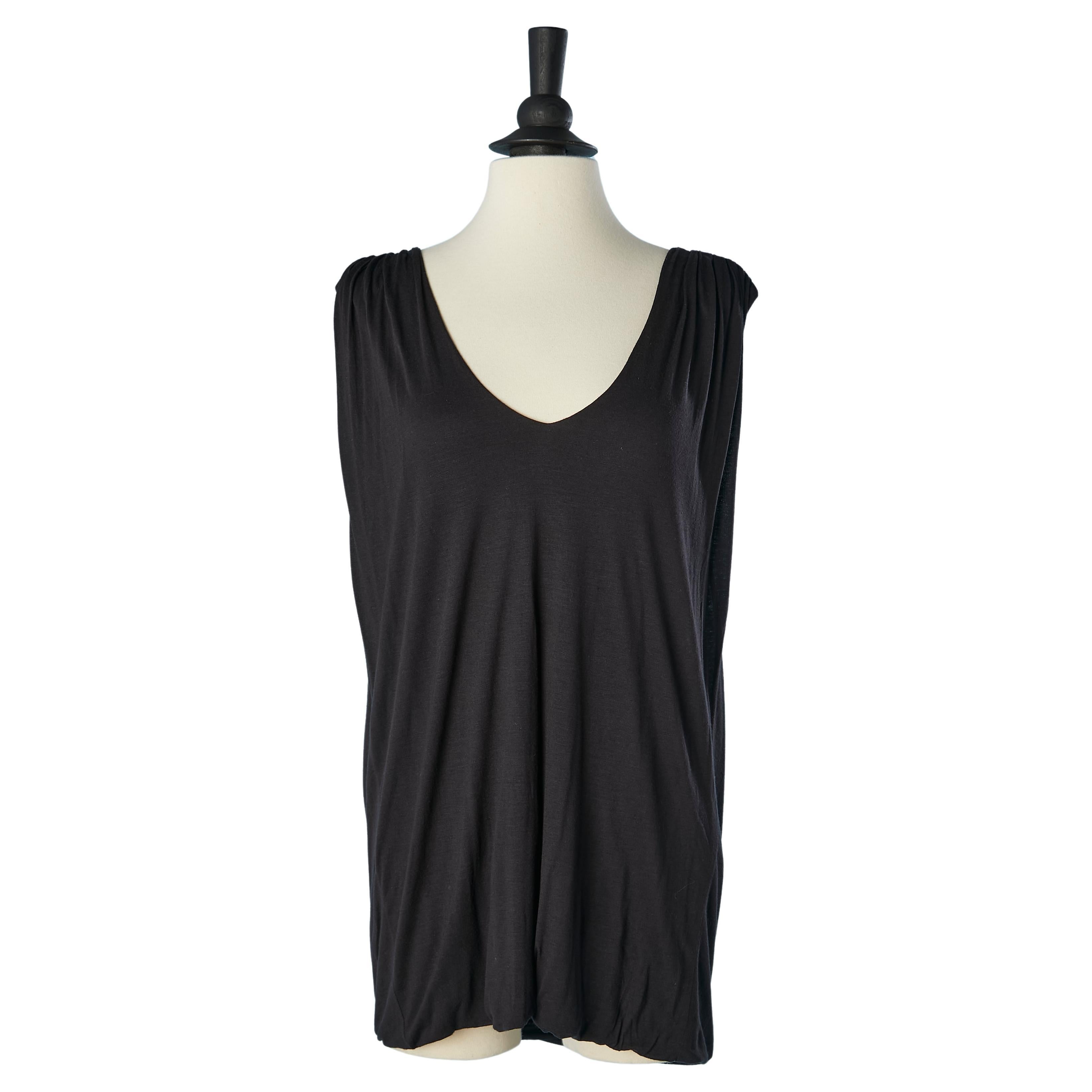Black jersey sleeveless top with chainmail details on the shoulders Versace For Sale