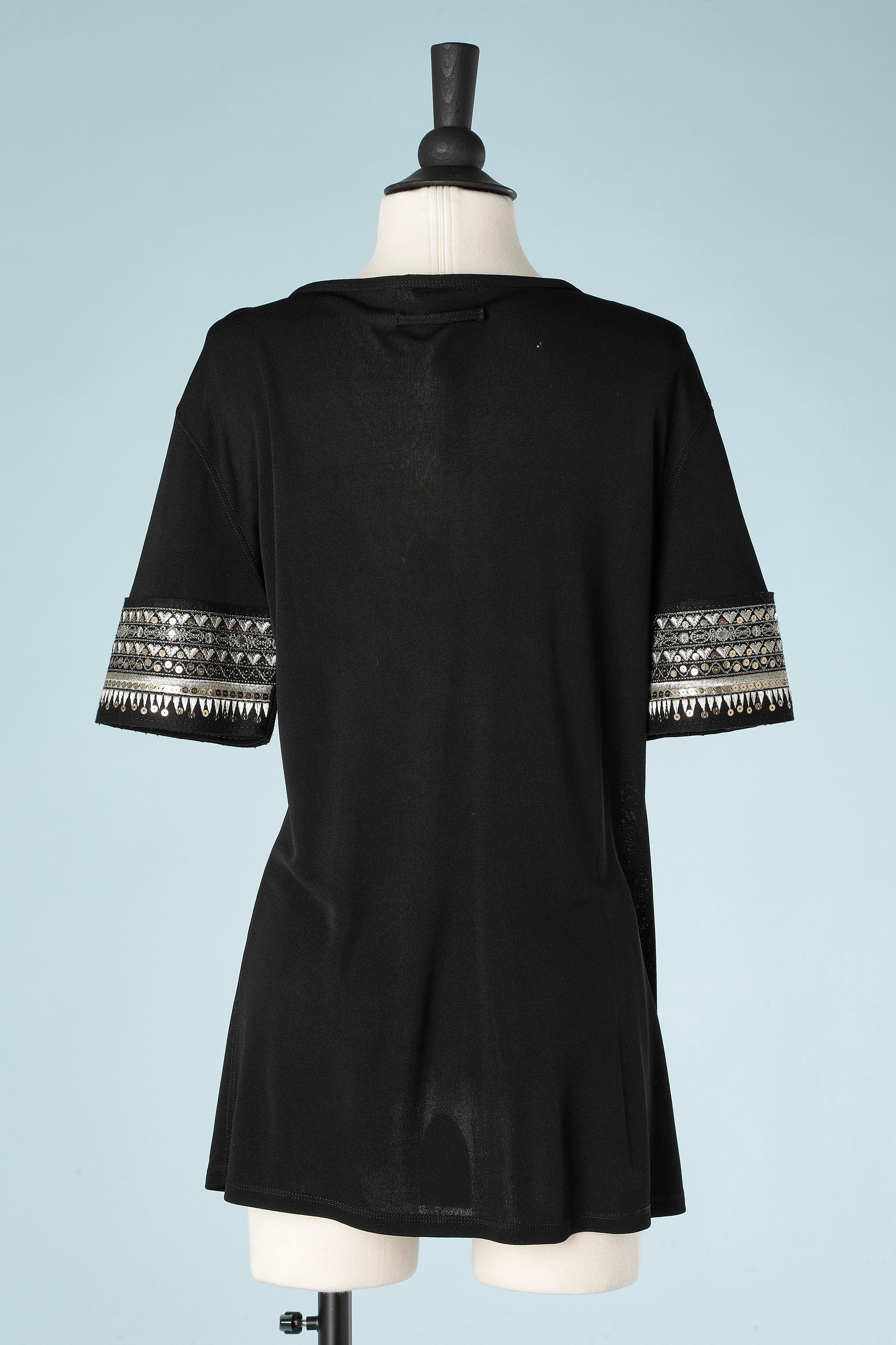 Black jersey top laced in the front and embroidered sleeves Jean-Paul Gaultier  For Sale 1