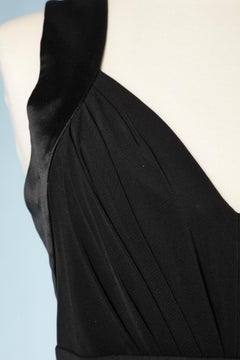 Black jersey with silk chiffon pleated belt cocktail dress Circa 2010