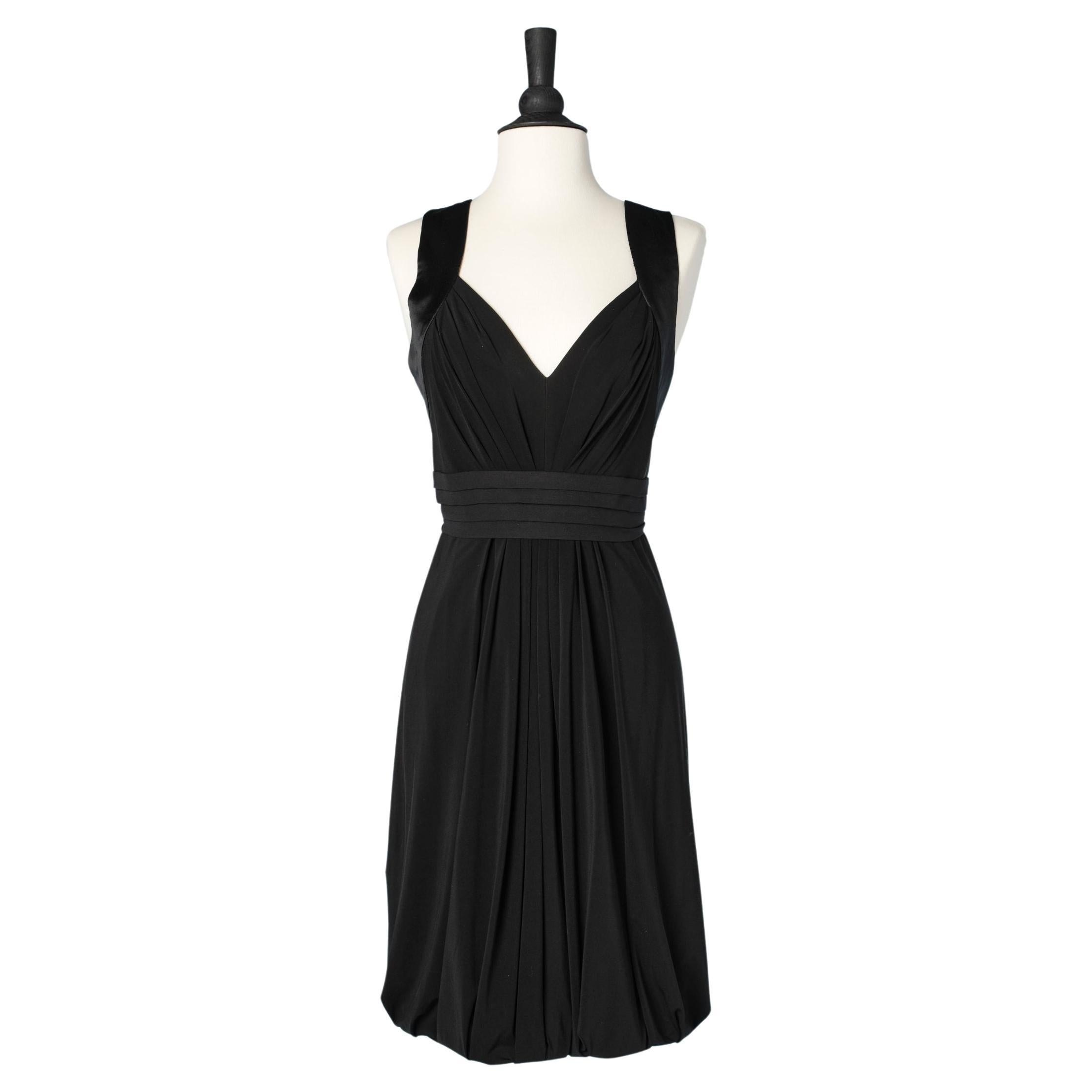 Black jersey with silk chiffon pleated belt cocktail dress Circa 2010 For Sale