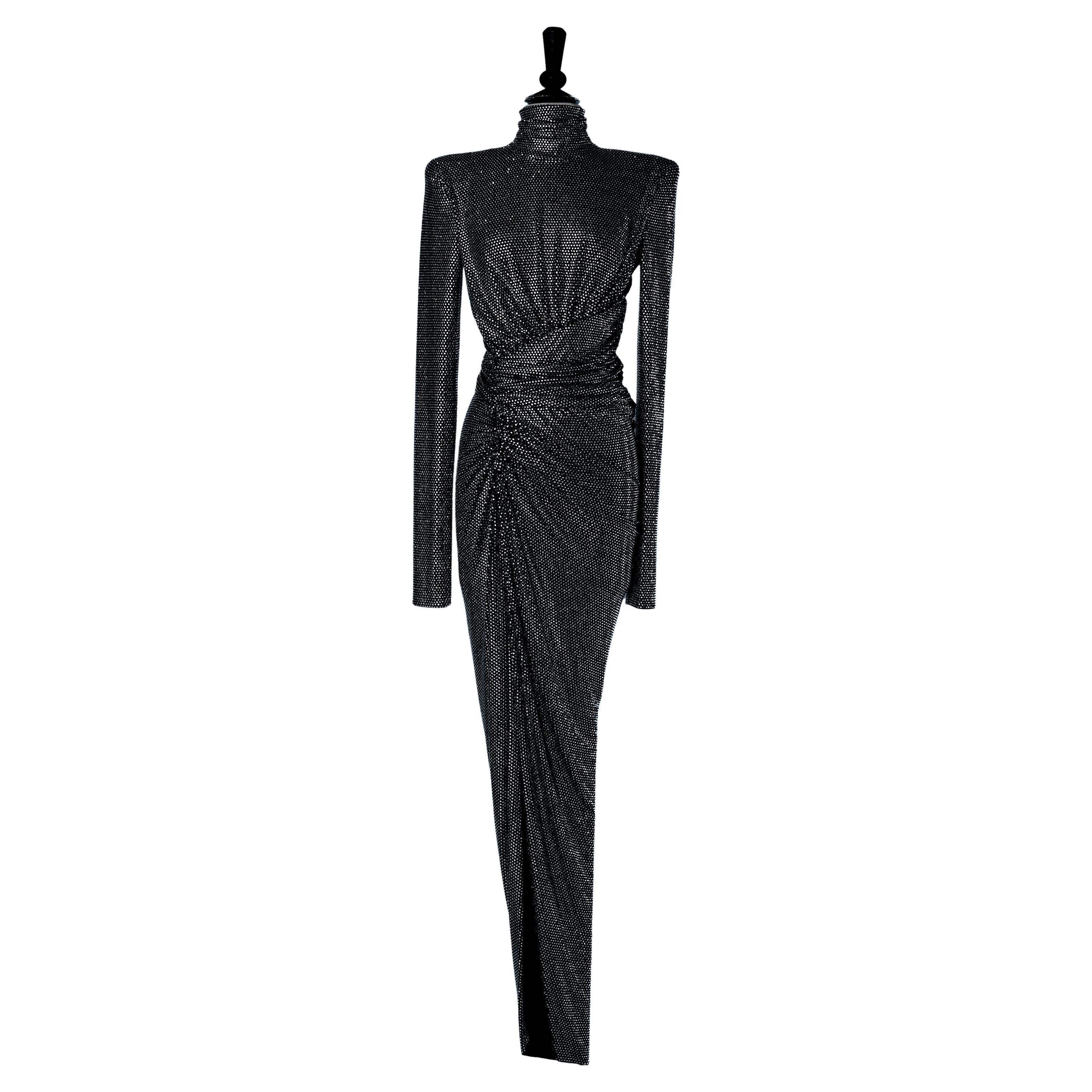 Schwarzes Abendkleid aus Jersey, gewickelt und drapiert, mit Strasssteinen ALEXANDRE VAUTHIER