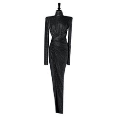 Black jersey wrap and draped evening dress with rhinestone ALEXANDRE VAUTHIER