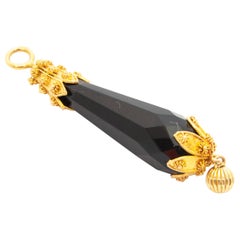 Antique Early 20th Century Briolette Black Jet 14K Gold Cannetille Pendant