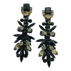 Black Jet and Black Diamond Austrian Crystal Layered Chandelier Earrings