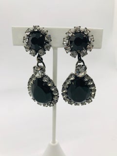 Black Jet and Clear Austrian Crystal "Perfect Drop" Pendant Drop Earrings