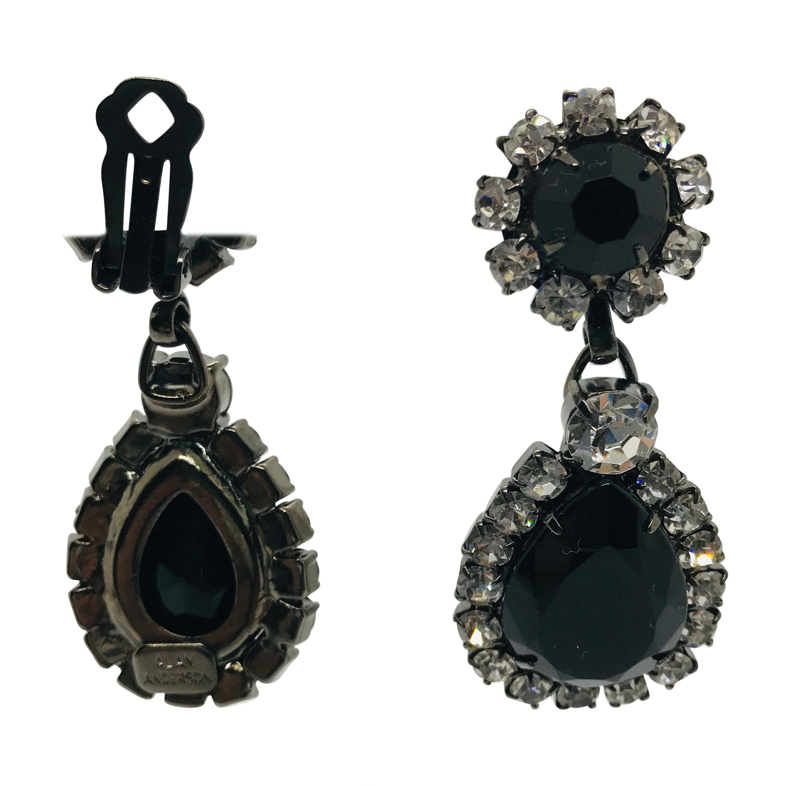 Black Jet and Clear Austrian Crystal "Perfect Drop" Pendant Drop Earrings For Sale