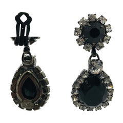 Black Jet and Clear Austrian Crystal "Perfect Drop" Pendant Drop Earrings