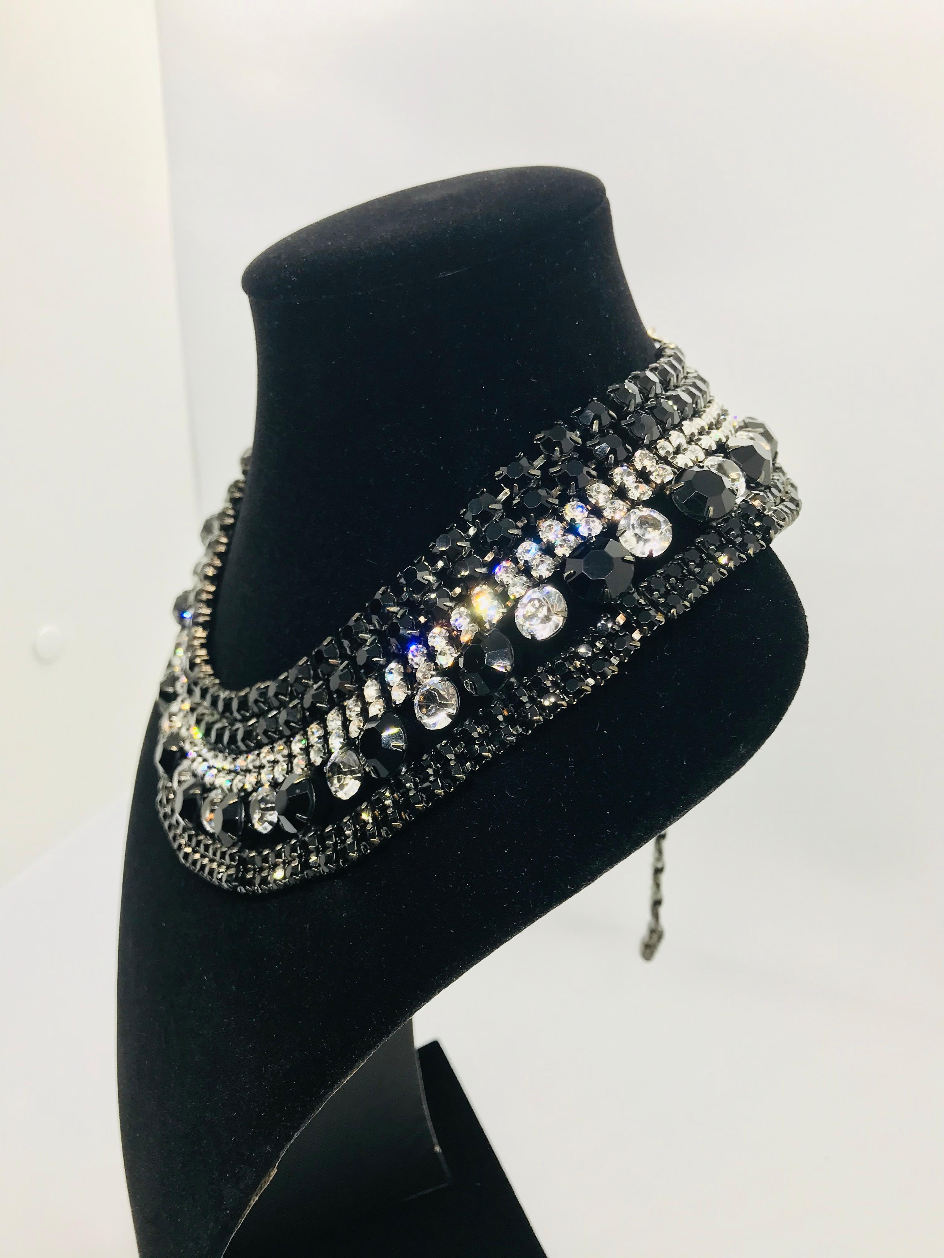 Black Jet and Clear Austrian Crystal Petite Cleopatra Collar Necklace In New Condition For Sale In Toronto, CA