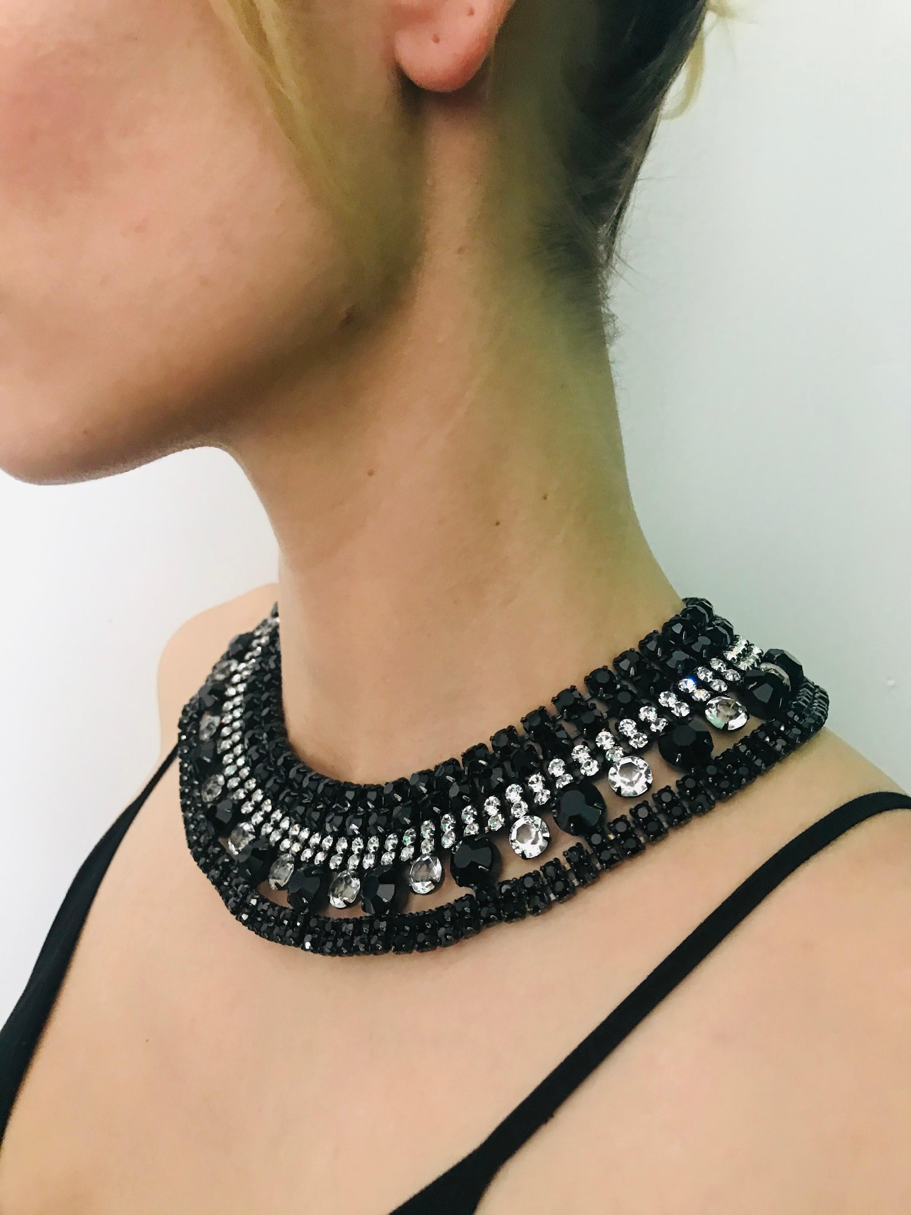 Black Jet and Clear Austrian Crystal Petite Cleopatra Collar Necklace For Sale 1