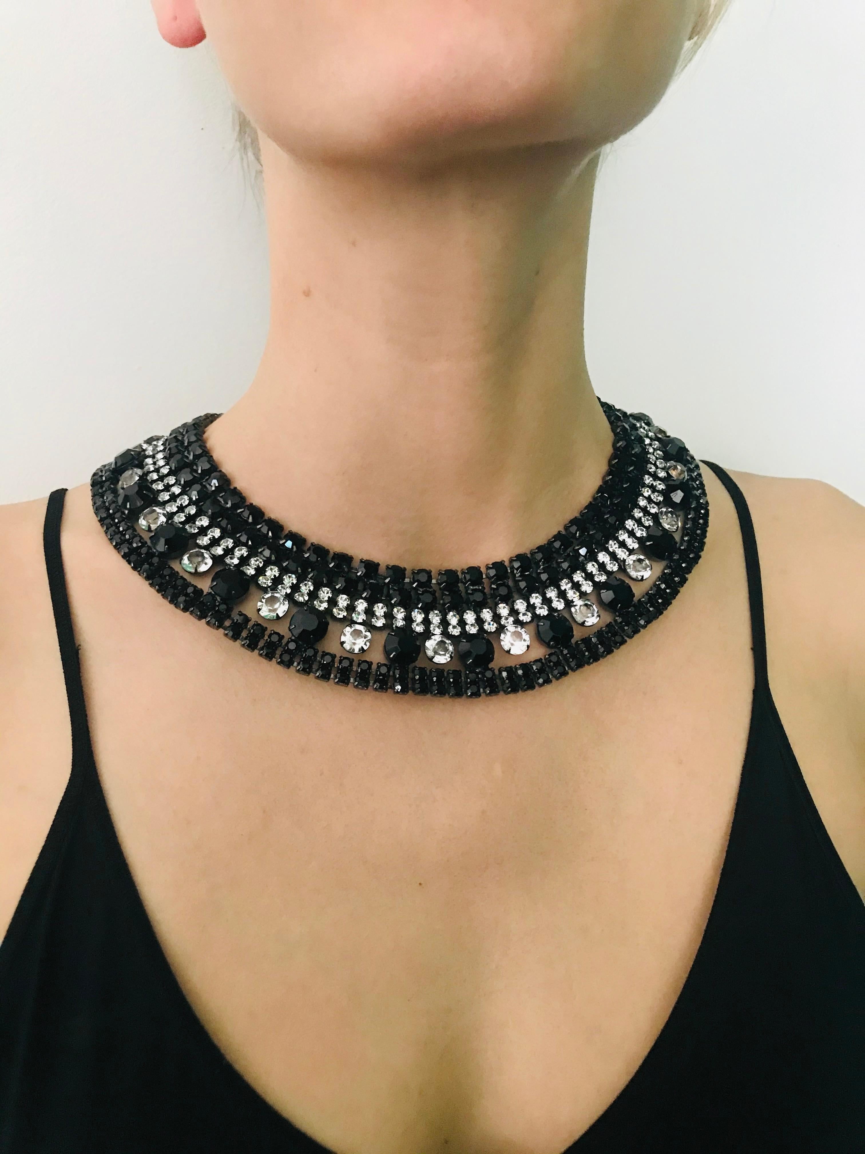 Black Jet and Clear Austrian Crystal Petite Cleopatra Collar Necklace For Sale 2