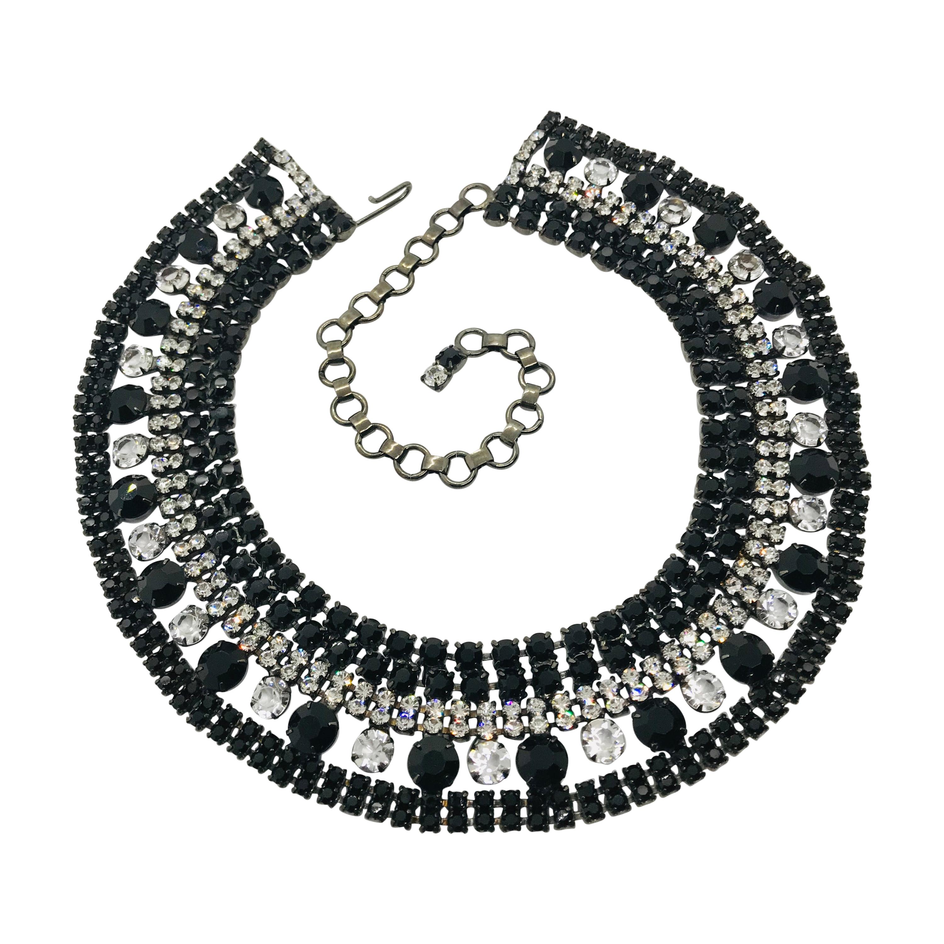 Black Jet and Clear Austrian Crystal Petite Cleopatra Collar Necklace For Sale