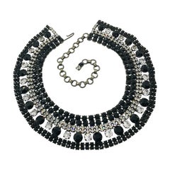 Black Jet and Clear Austrian Crystal Petite Cleopatra Collar Necklace