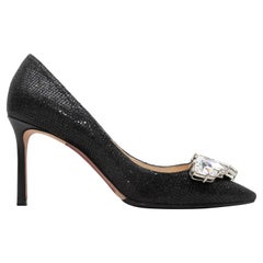 Black Jimmy Choo Crystal-Embellished Pointed-Toe Pumps Size 38.5