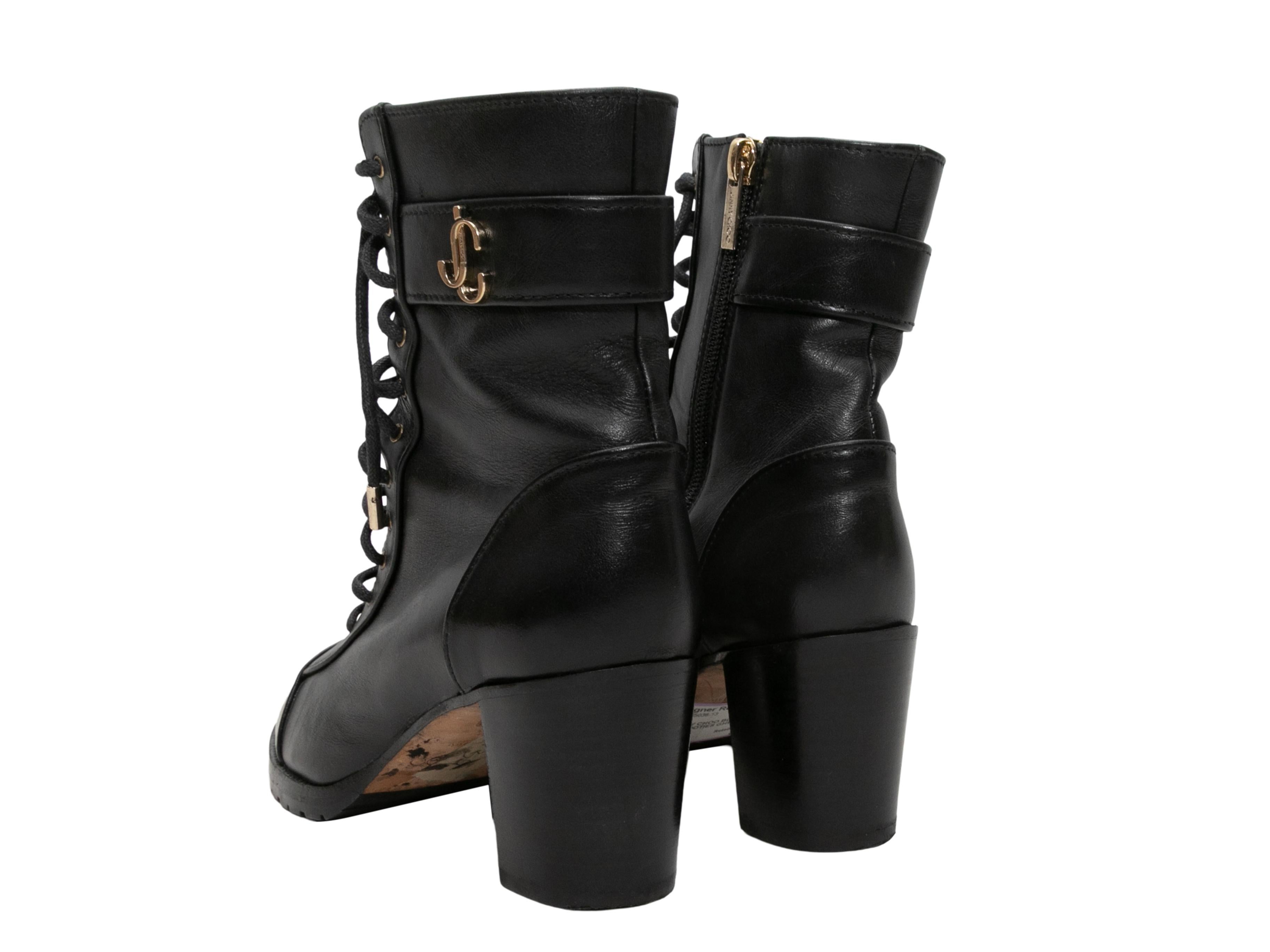 Women's Black Jimmy Choo Lace-Up Heeled Ankle Boots Size 37.5 For Sale