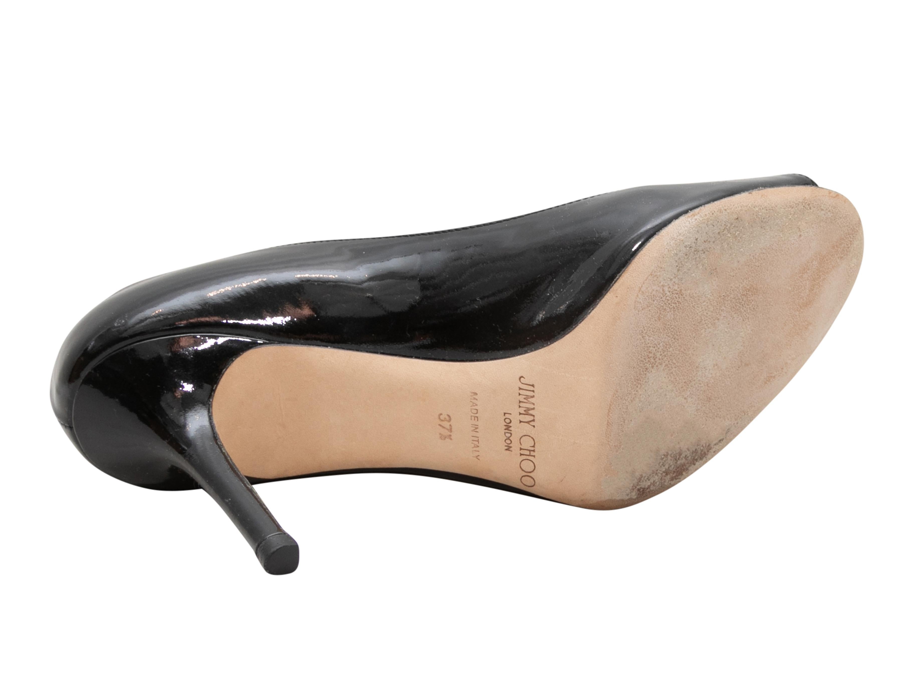Black Jimmy Choo Patent Peep-Toe Cutout Pumps Size 37.5 For Sale 1