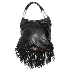 Schwarze Jimmy Choo Python & Leder-Handtasche mit Fransen in Schwarz