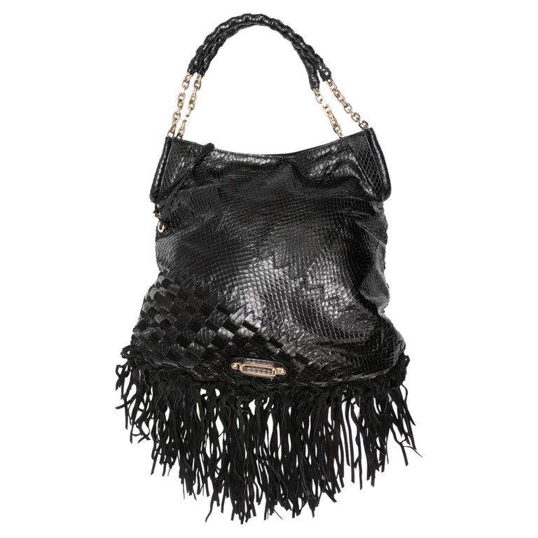 Black Jimmy Choo Python and Leather Fringe Handbag For Sale at 1stDibs