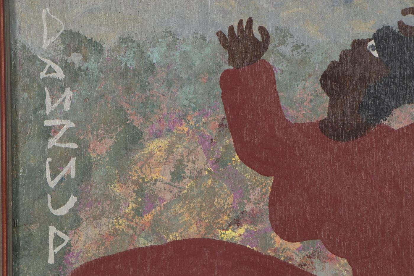 Mid-20th Century Black Joe Jackson Folk Art Acrylic Painting 