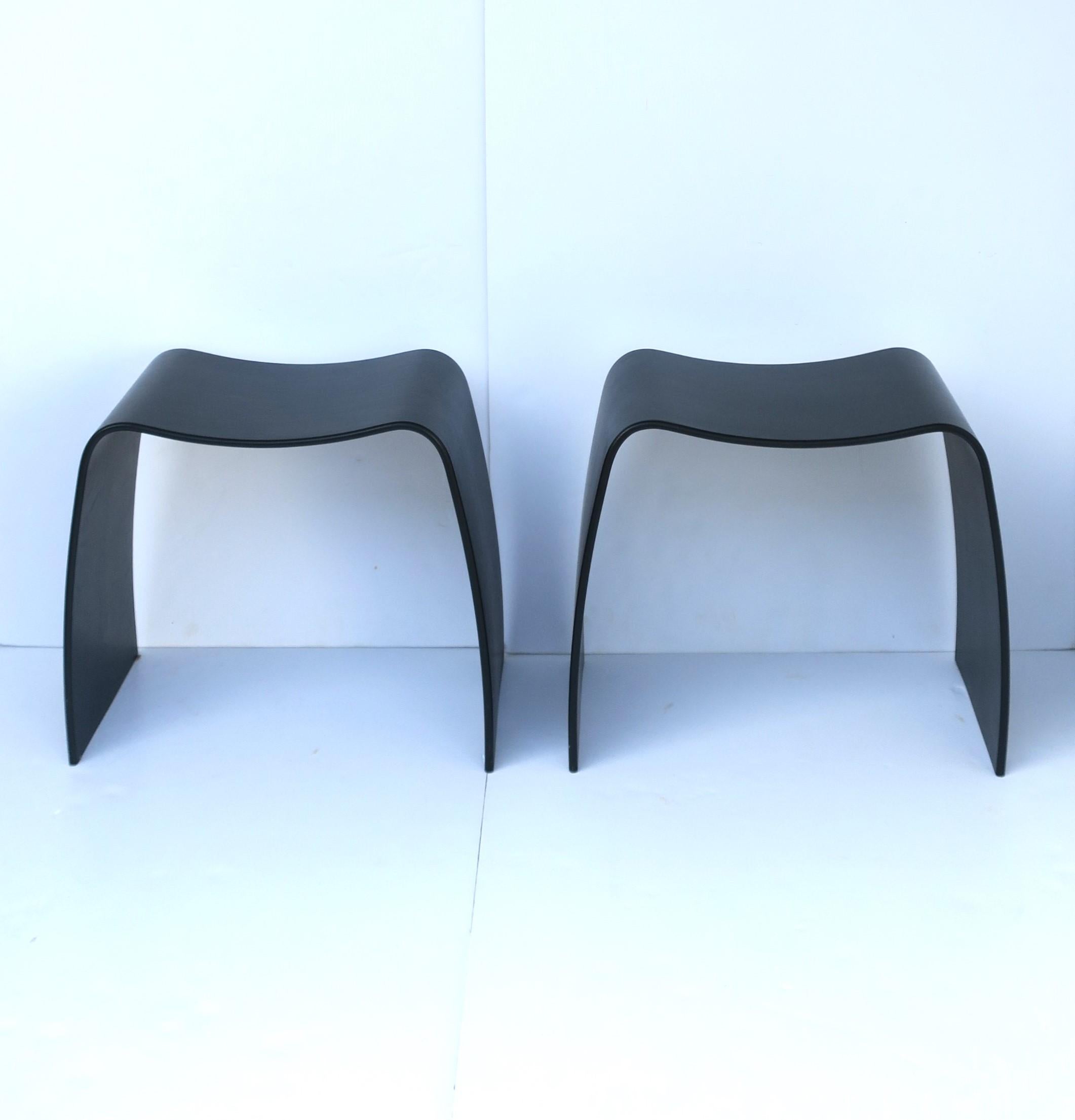 Black Jørgen Møller M-Stools Benches Danish, Pair In Good Condition For Sale In New York, NY
