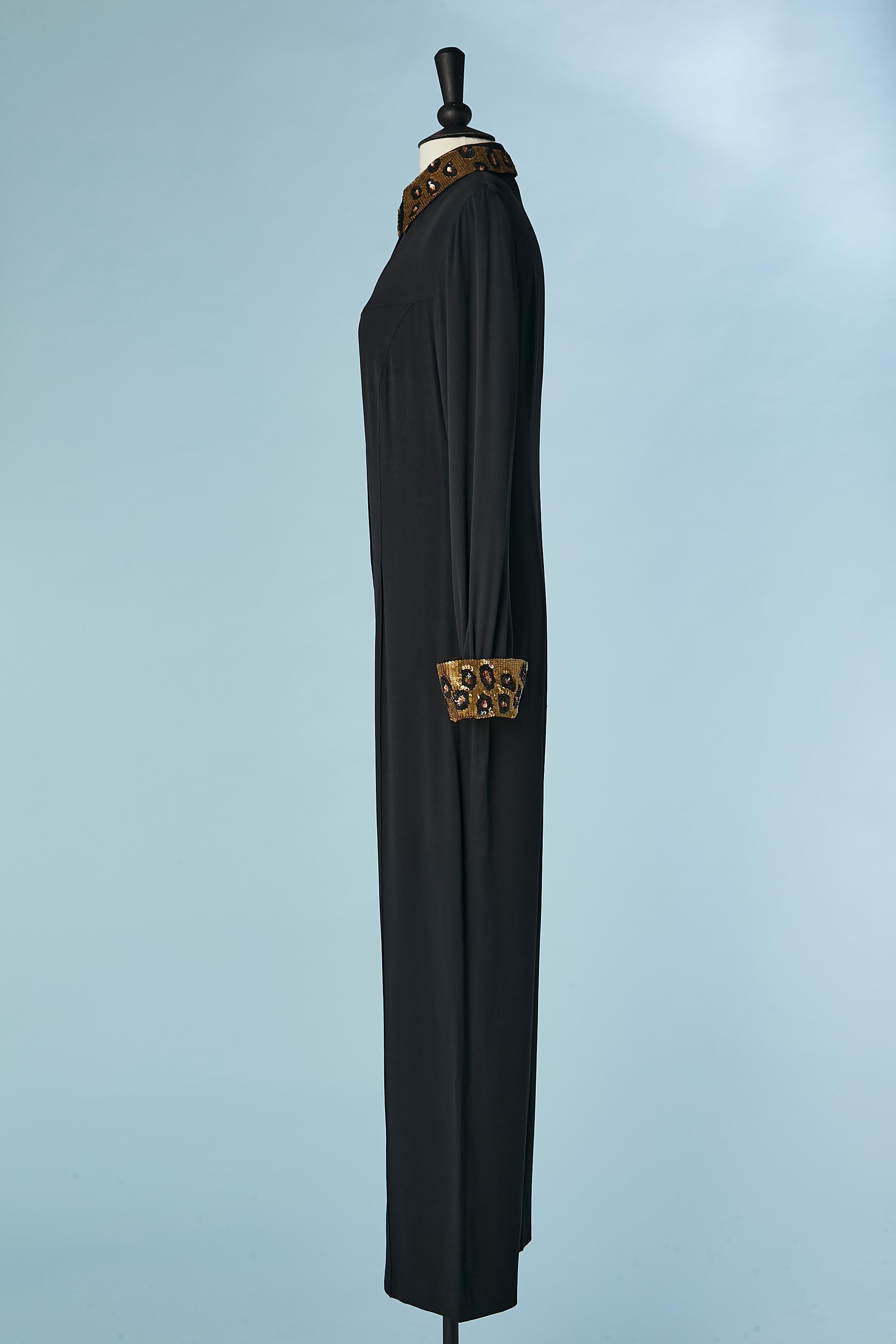 Women's Black jumpsuit with sequin collar and cuff in leopard pattern La Perla Ritmo  For Sale