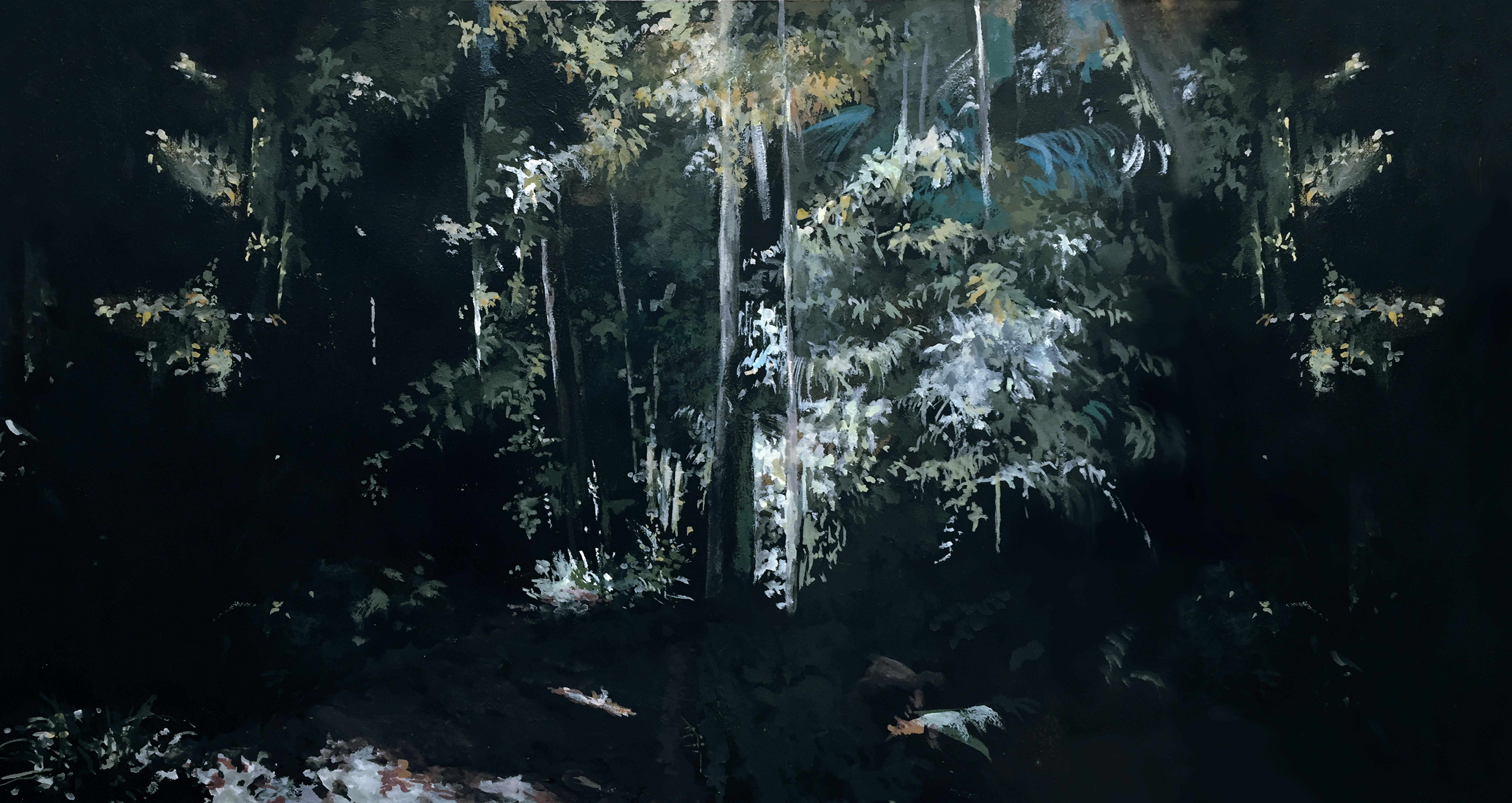 Tricks of the light in the heart of a deep shady jungle.

Price is related to 1 sheet (100 x 300 cm)
Available upon order: we design and execute hand painted, custom-made decorations on paper.
Completely customizable: colors, foliage composition