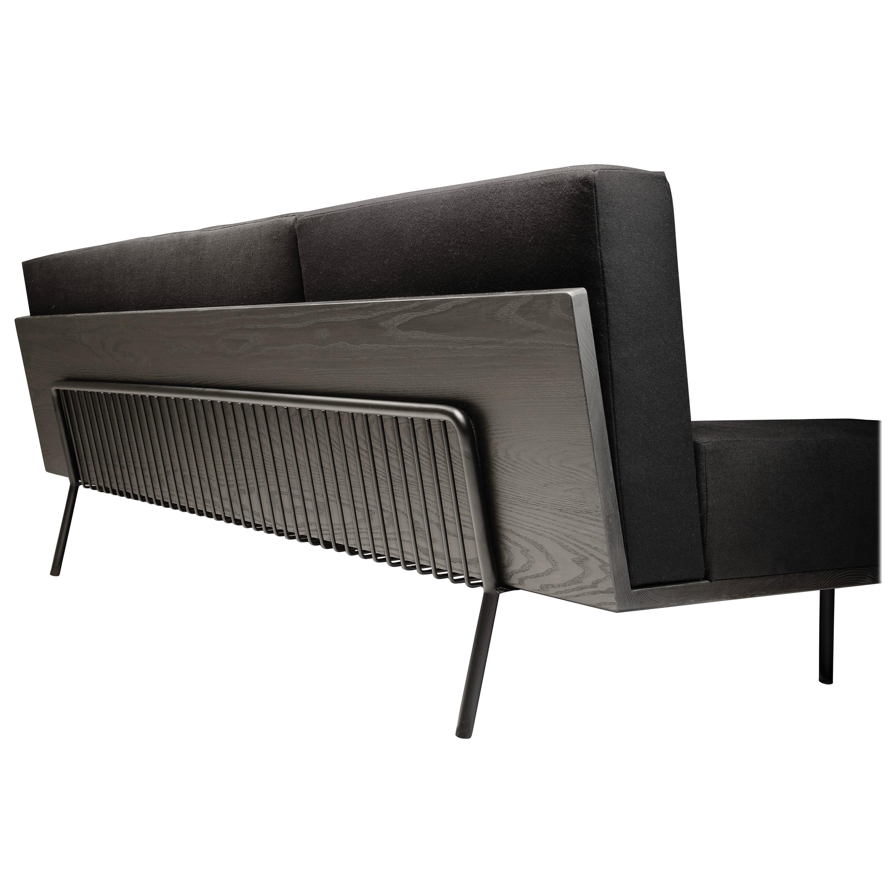 Schwarzes Kaleidoskop, monochromes modernes langes Sofa mit 7 schwarzen Materialien im Angebot