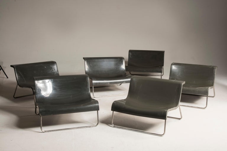 Six Kartell Form chairs designed by Piero Lissoni 6 available. Price refers to each piece. Chairs have ergonomic shape and they are made in black polyurethane featuring chromed steel legs. Two of them are in perfect conditions. The other 4 show more