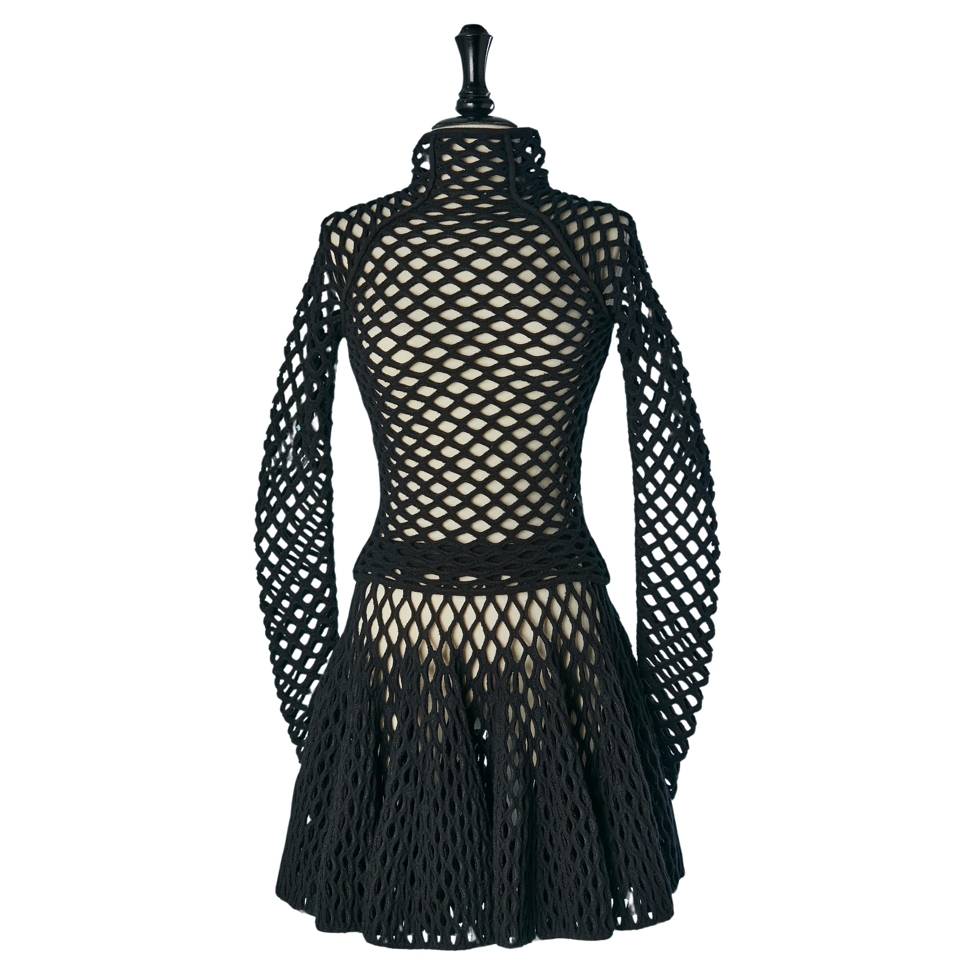 Black knit and lurex top and skirt ensemble ALAIA For Sale