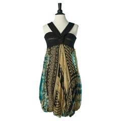 Robe ballon en maille de soie noire et imprimée Jean-Paul Gaultier Maille