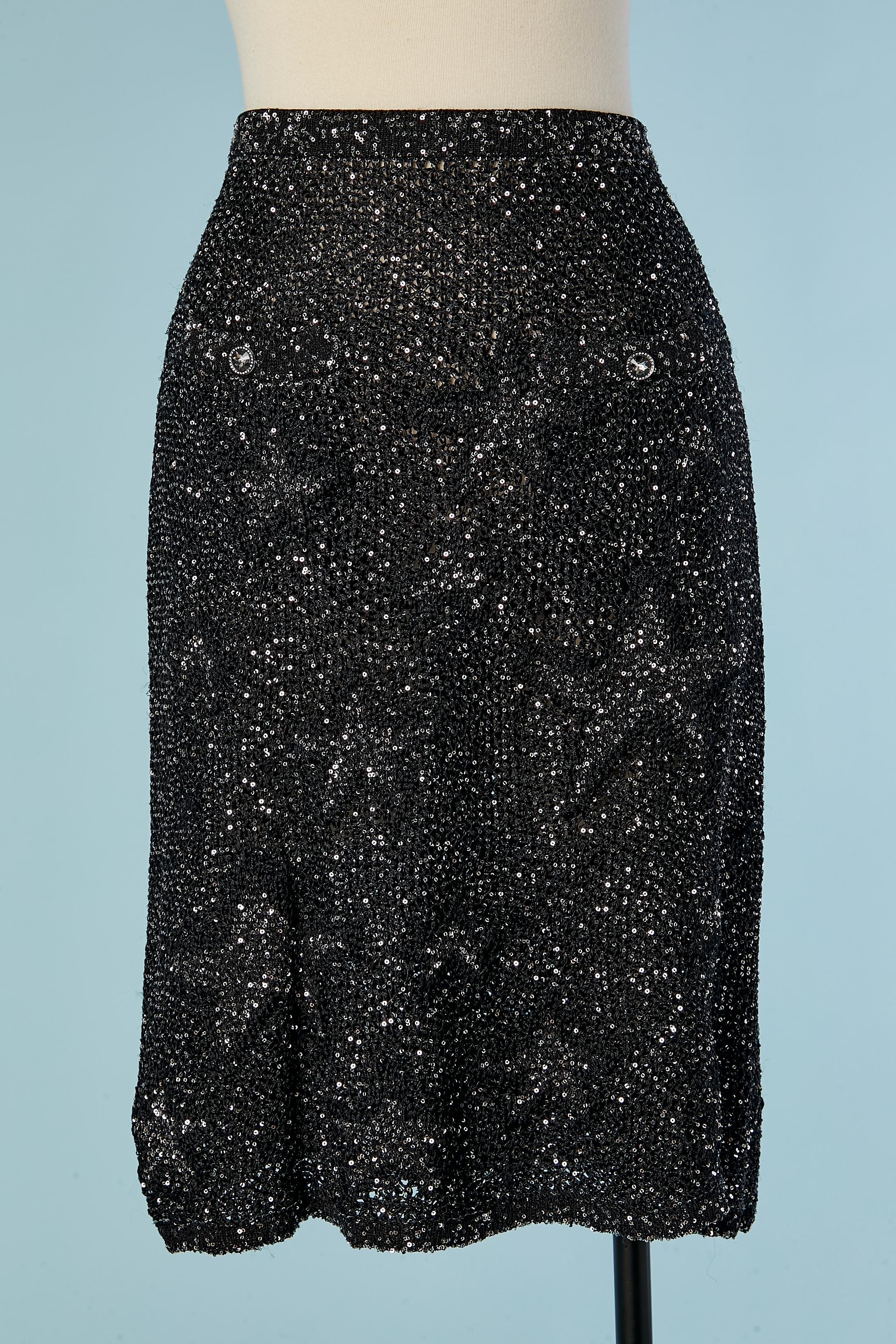 Abito con gonna in maglia nera e paillettes argento con motivo jacquard a stelle Chanel in vendita 5