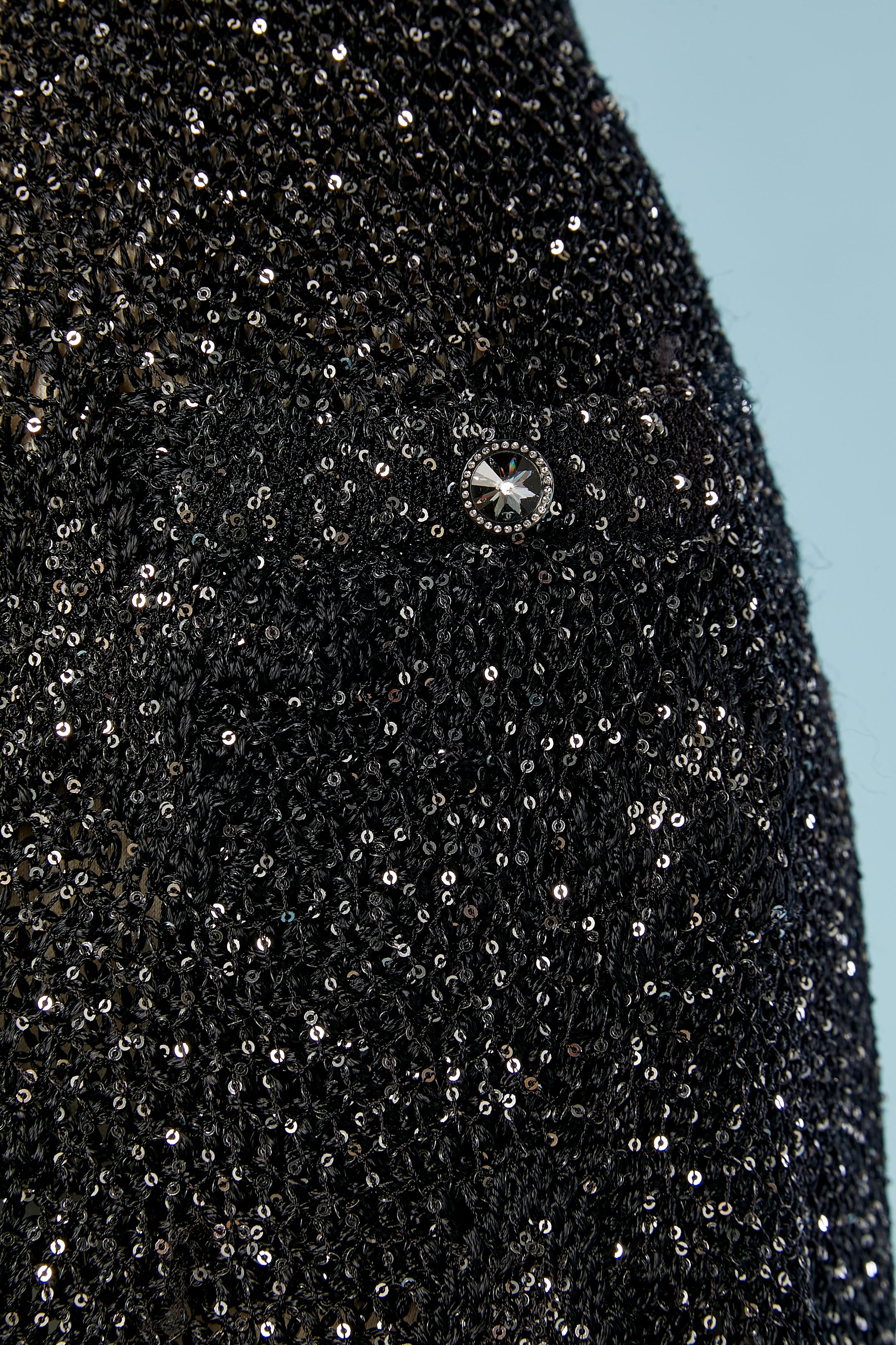 Abito con gonna in maglia nera e paillettes argento con motivo jacquard a stelle Chanel in vendita 6