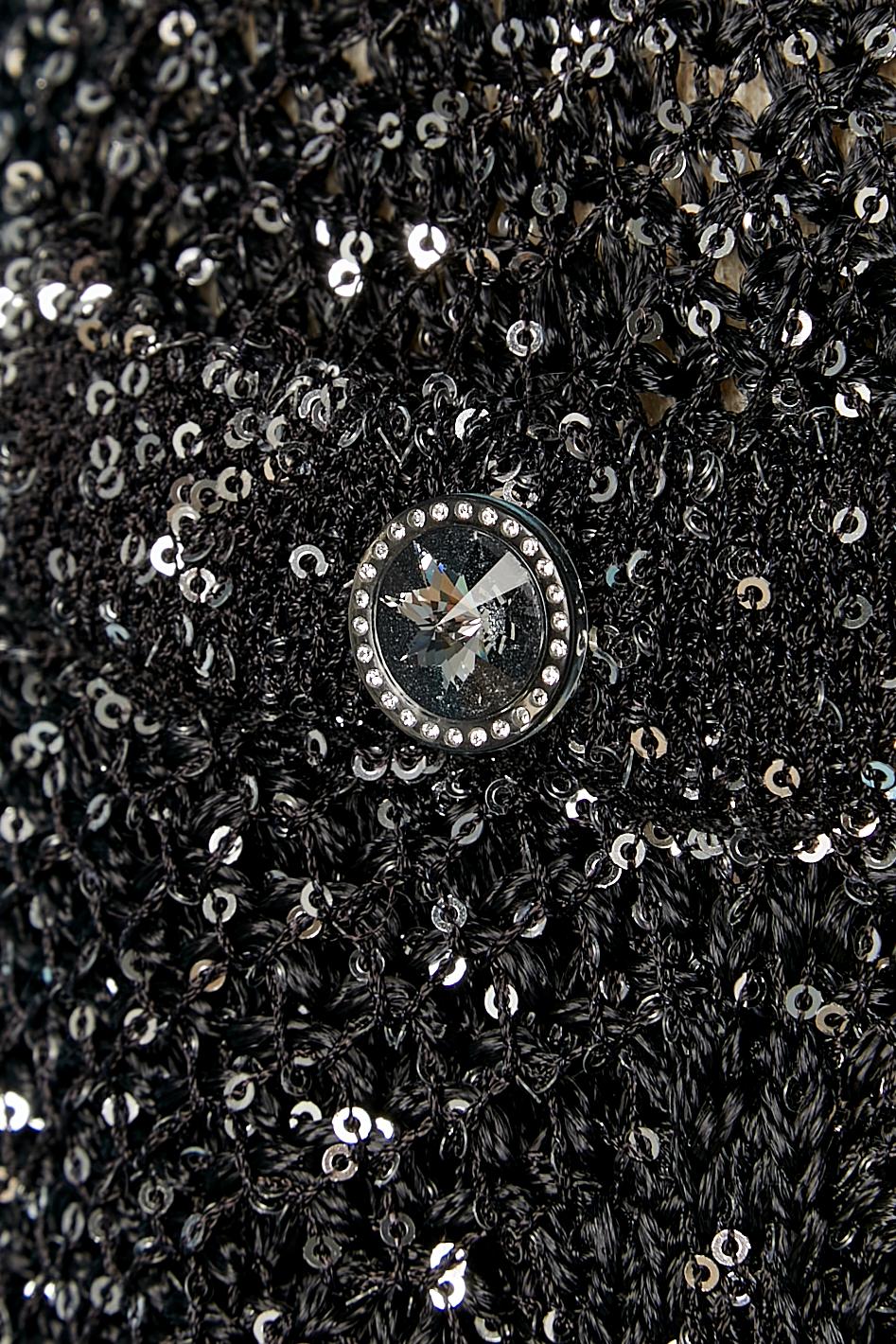 Abito con gonna in maglia nera e paillettes argento con motivo jacquard a stelle Chanel in vendita 7