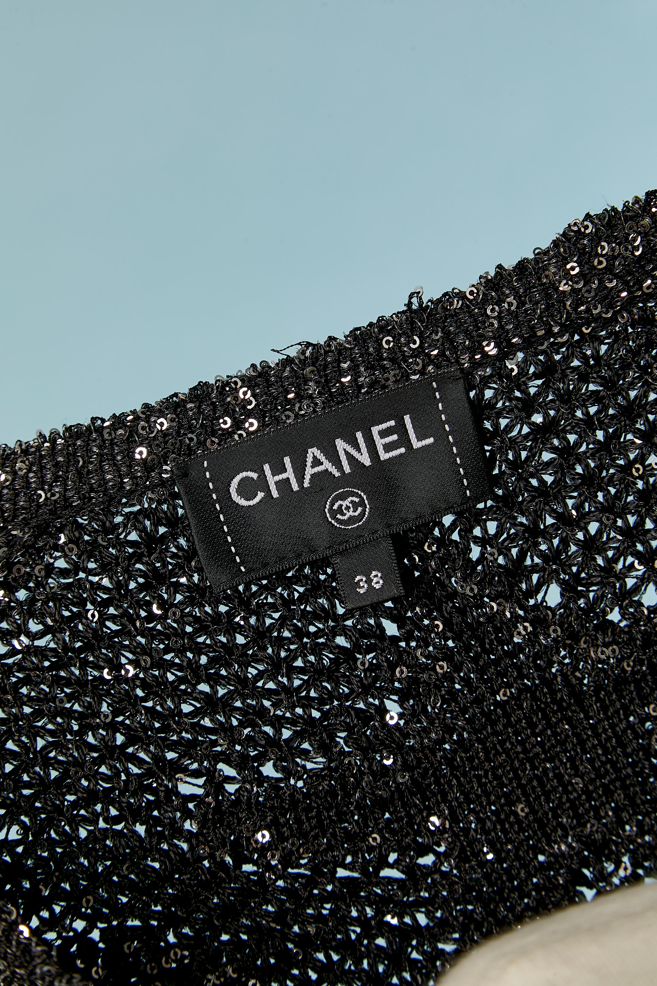 Abito con gonna in maglia nera e paillettes argento con motivo jacquard a stelle Chanel in vendita 8