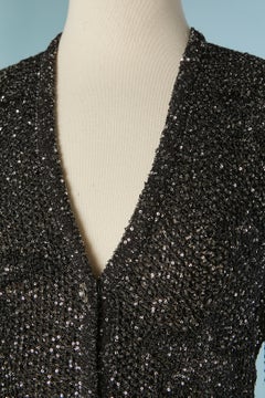 Black knit and silver sequin skirt suit with star jacquard pattern CHANEL
