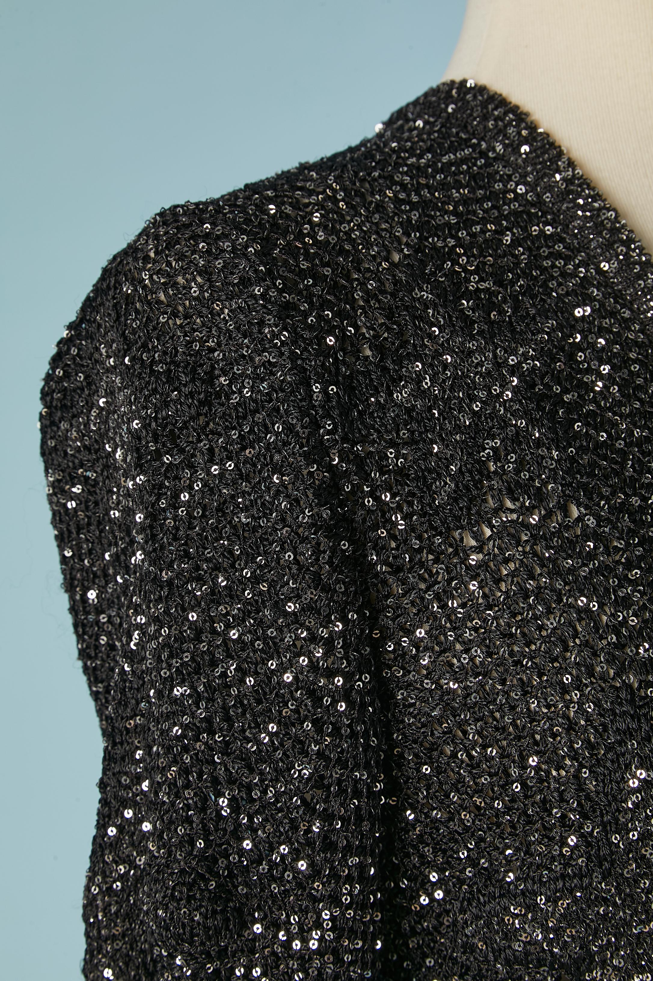Nero Abito con gonna in maglia nera e paillettes argento con motivo jacquard a stelle Chanel in vendita