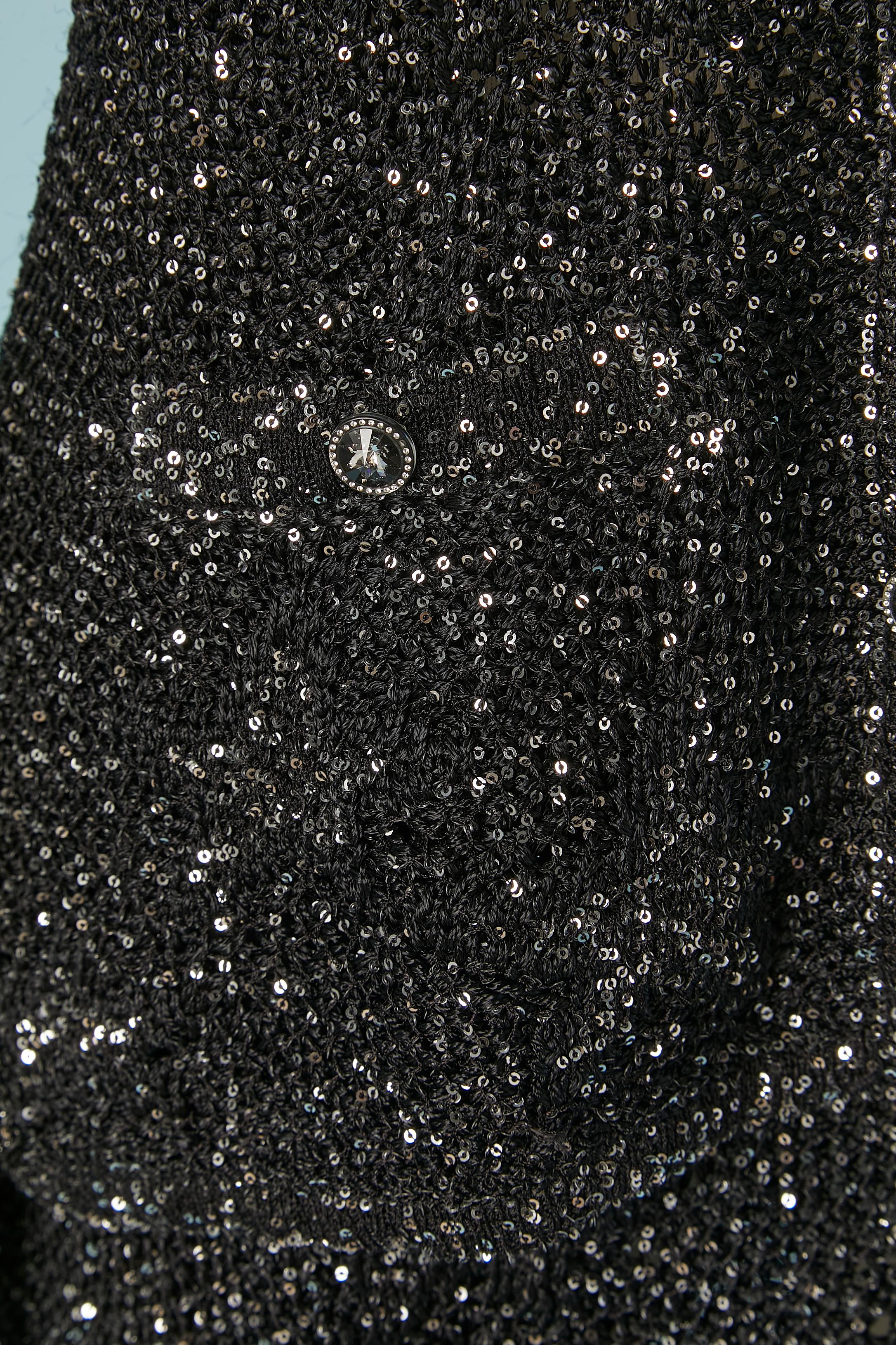 Abito con gonna in maglia nera e paillettes argento con motivo jacquard a stelle Chanel In condizioni ottime in vendita a Saint-Ouen-Sur-Seine, FR