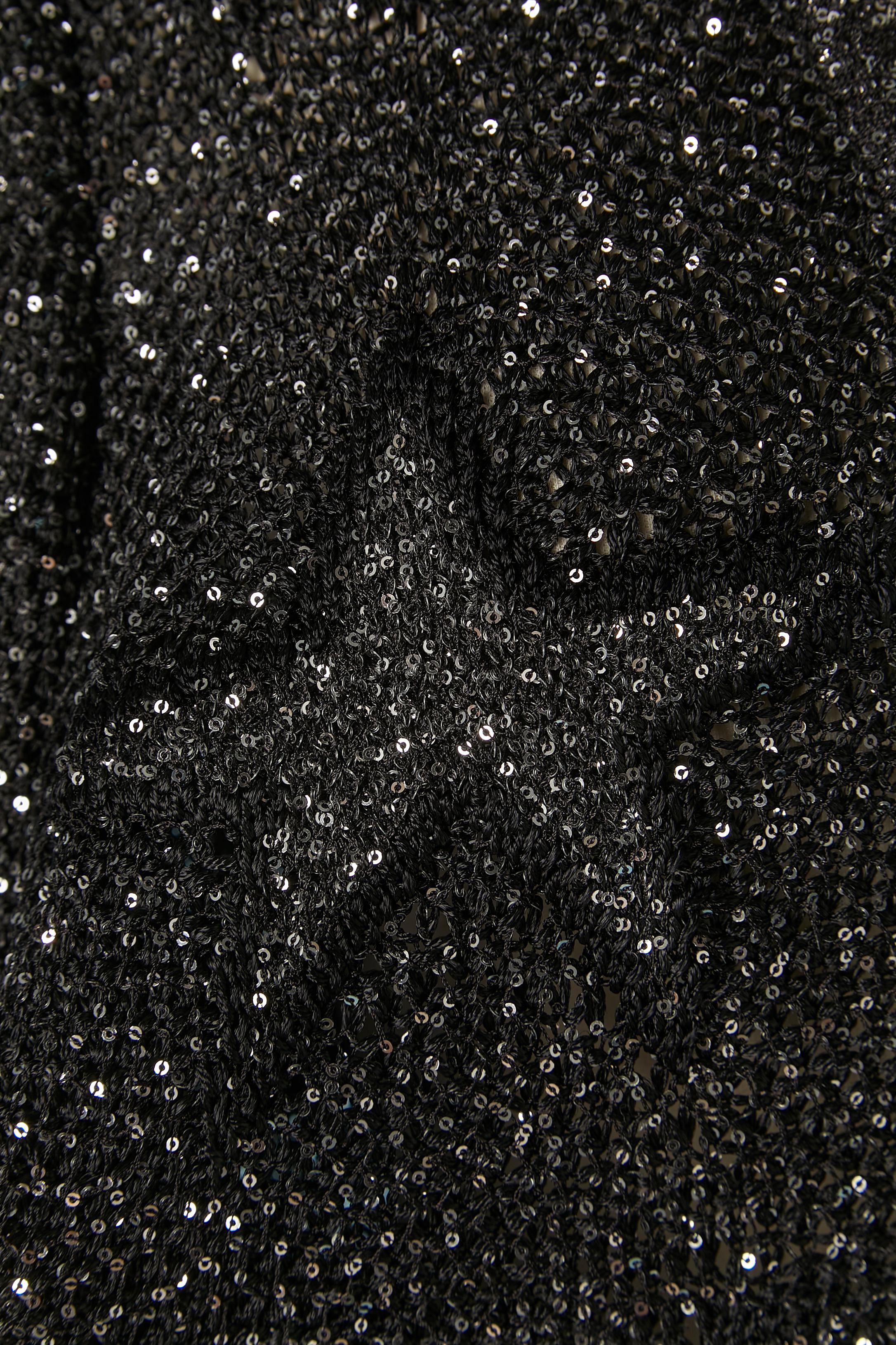 Donna Abito con gonna in maglia nera e paillettes argento con motivo jacquard a stelle Chanel in vendita