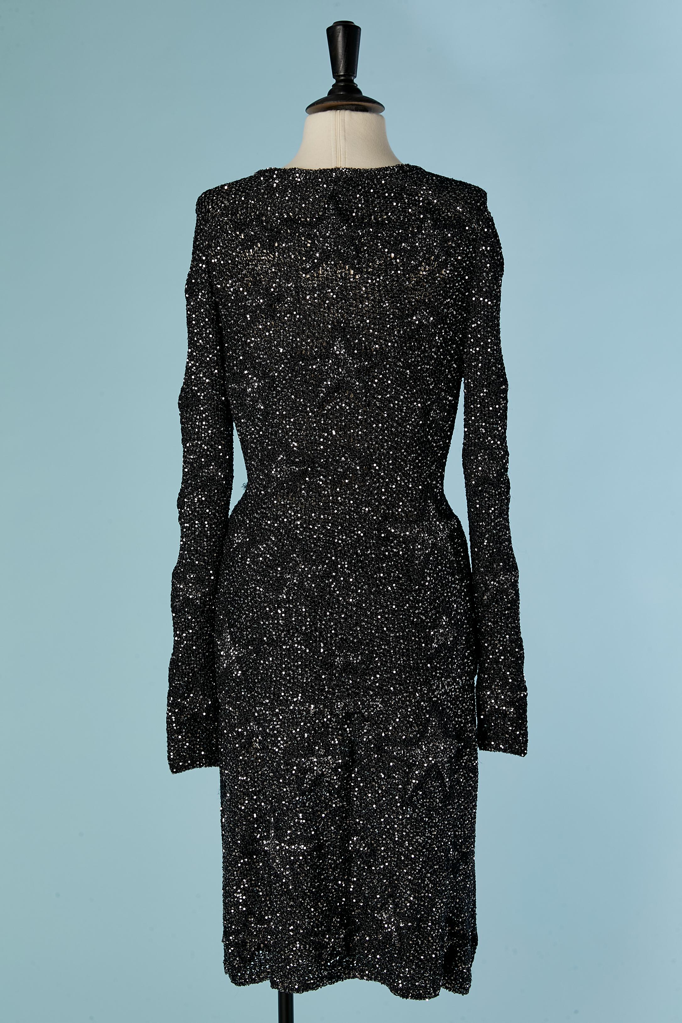 Abito con gonna in maglia nera e paillettes argento con motivo jacquard a stelle Chanel in vendita 3
