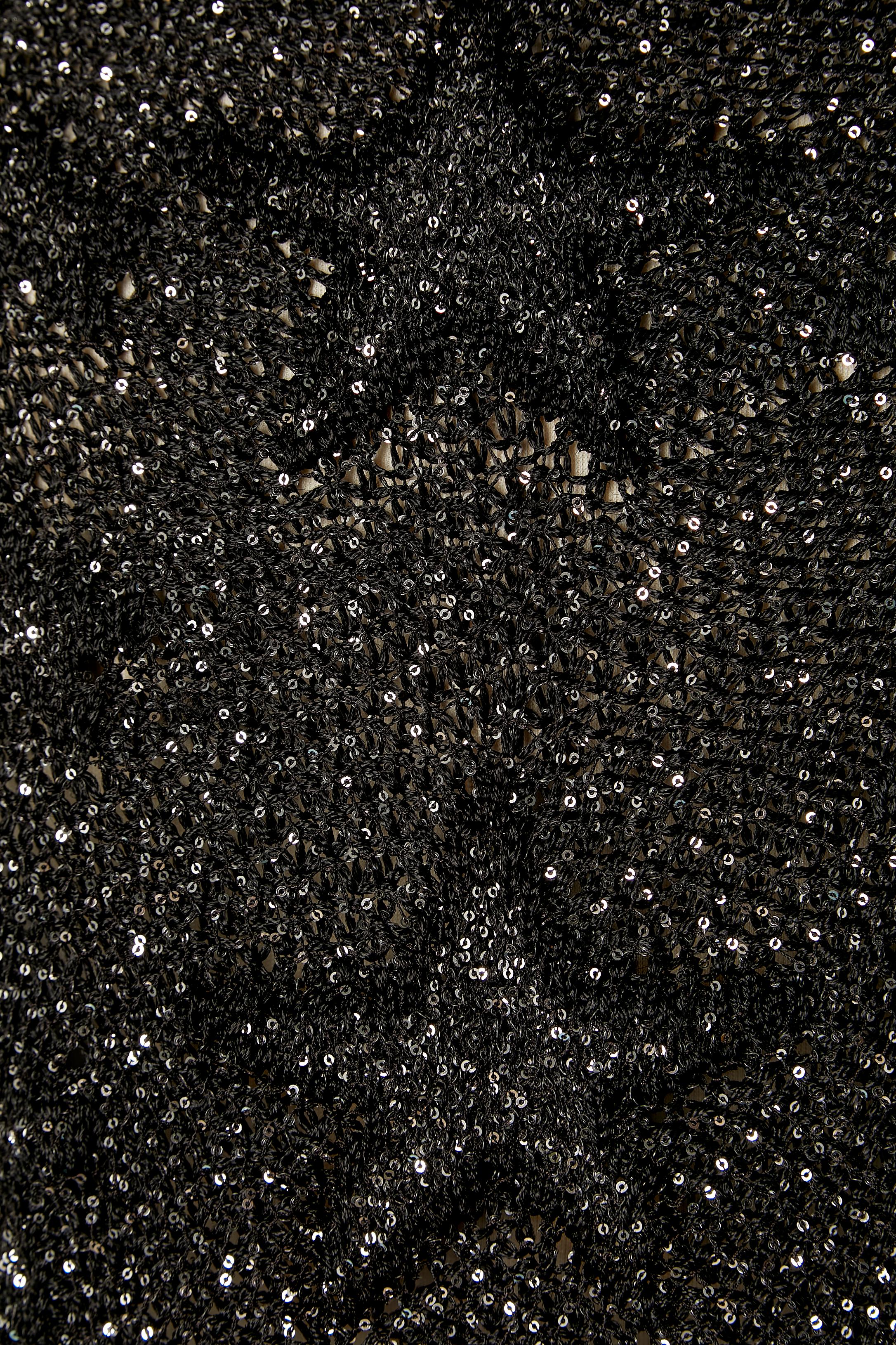 Abito con gonna in maglia nera e paillettes argento con motivo jacquard a stelle Chanel in vendita 4