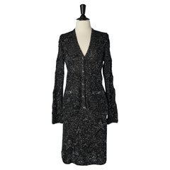 Abito con gonna in maglia nera e paillettes argento con motivo jacquard a stelle Chanel