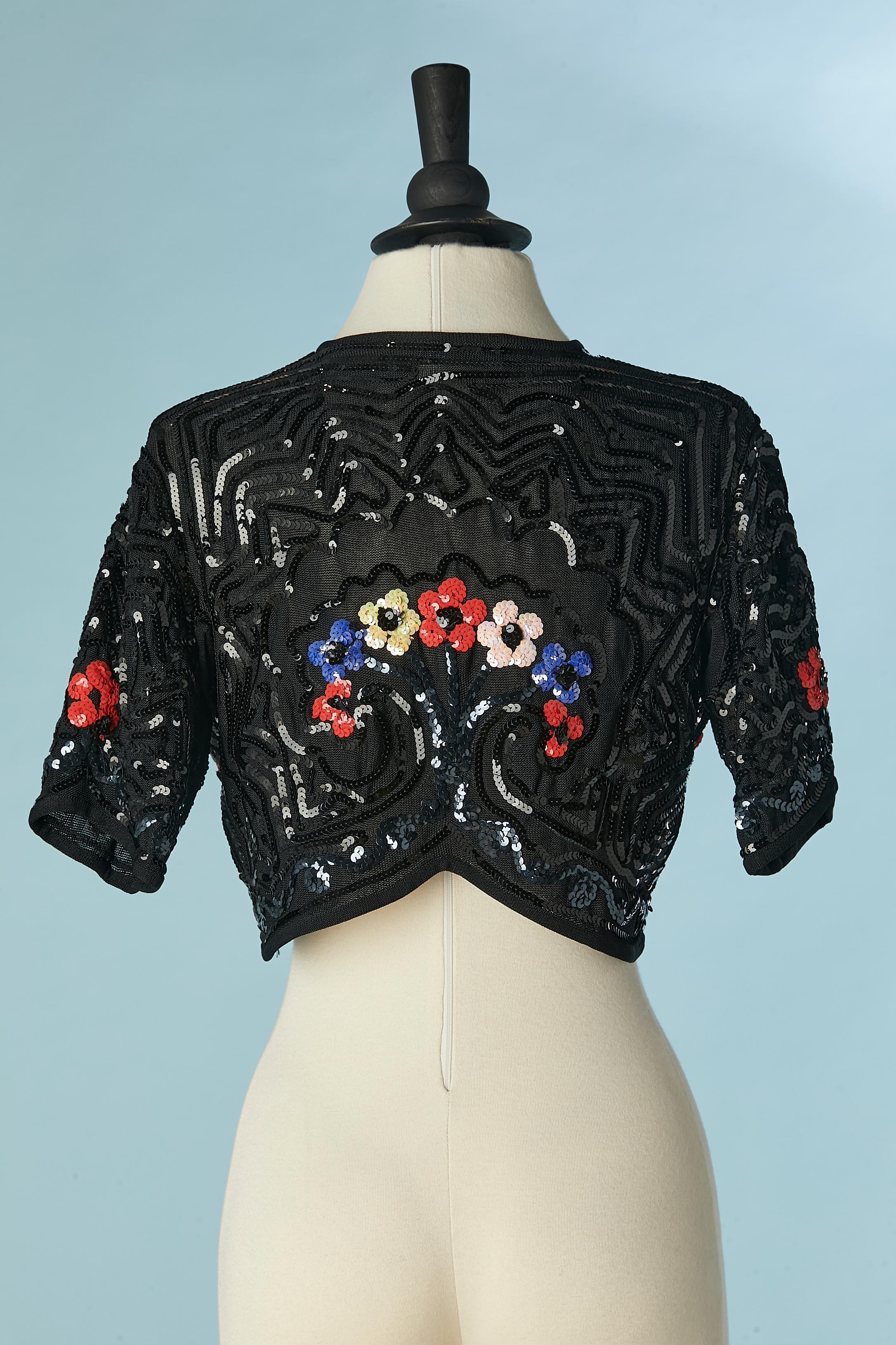 Women's Black knit boléro with black sequin et flower sequins embroideries Sonia Rykiel For Sale