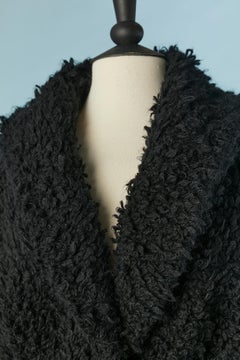 Manteau bouclette en tricot noir avec ceinture en tricot Sonia Rykiel
