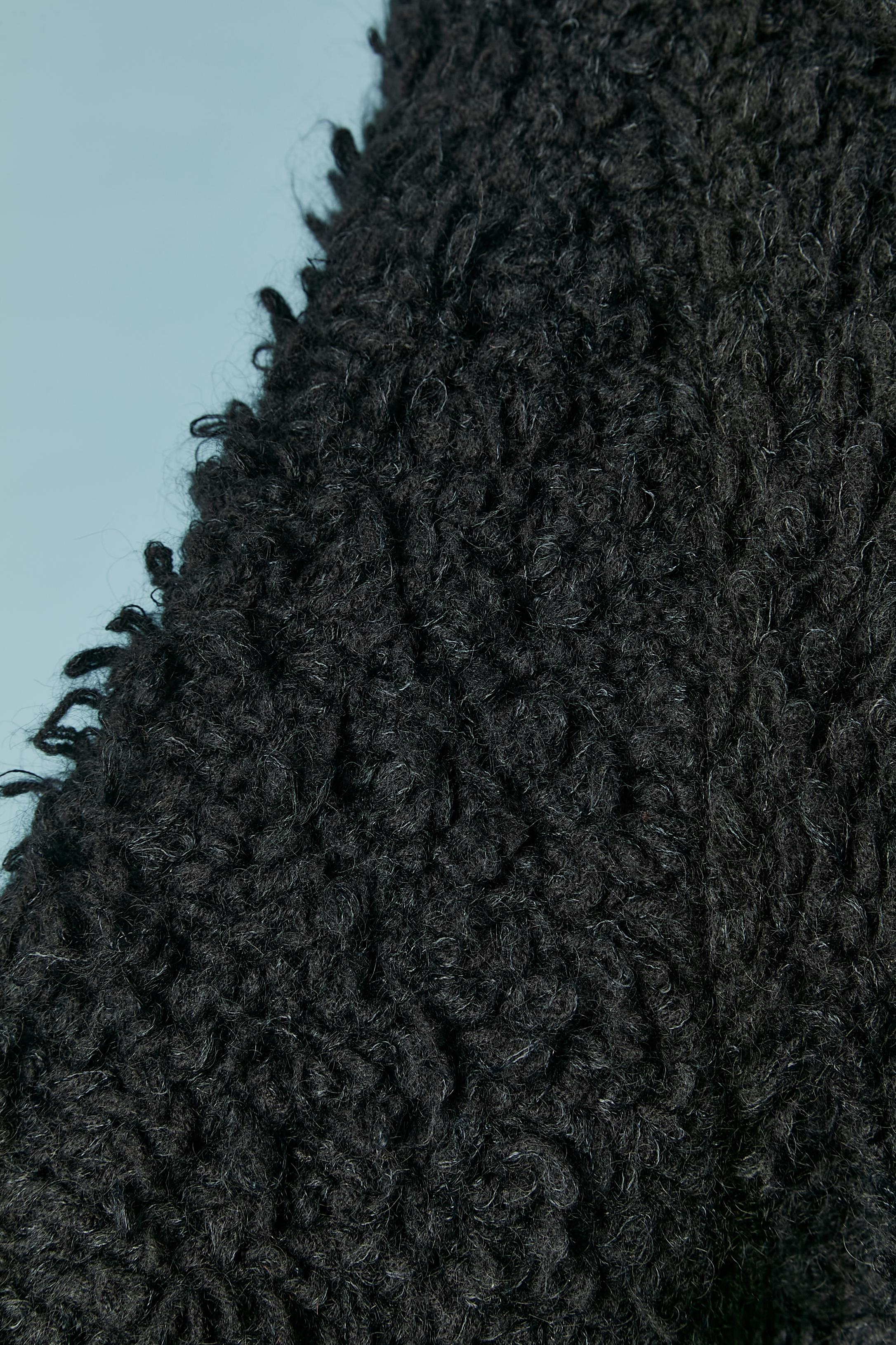 Manteau bouclette en tricot noir avec ceinture en tricot Sonia Rykiel  Pour femmes en vente