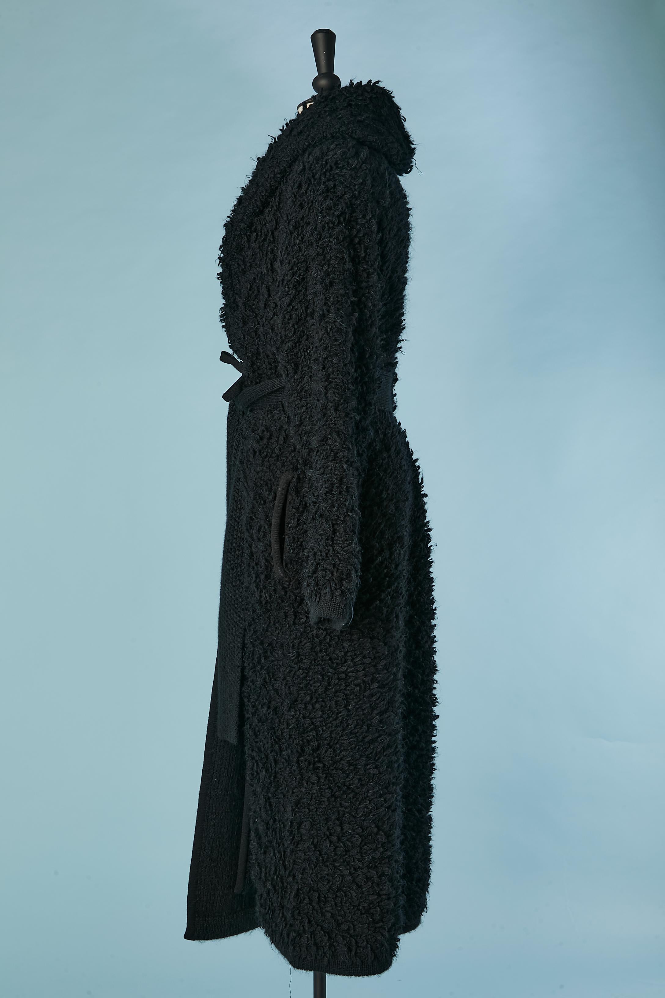 Manteau bouclette en tricot noir avec ceinture en tricot Sonia Rykiel  en vente 1