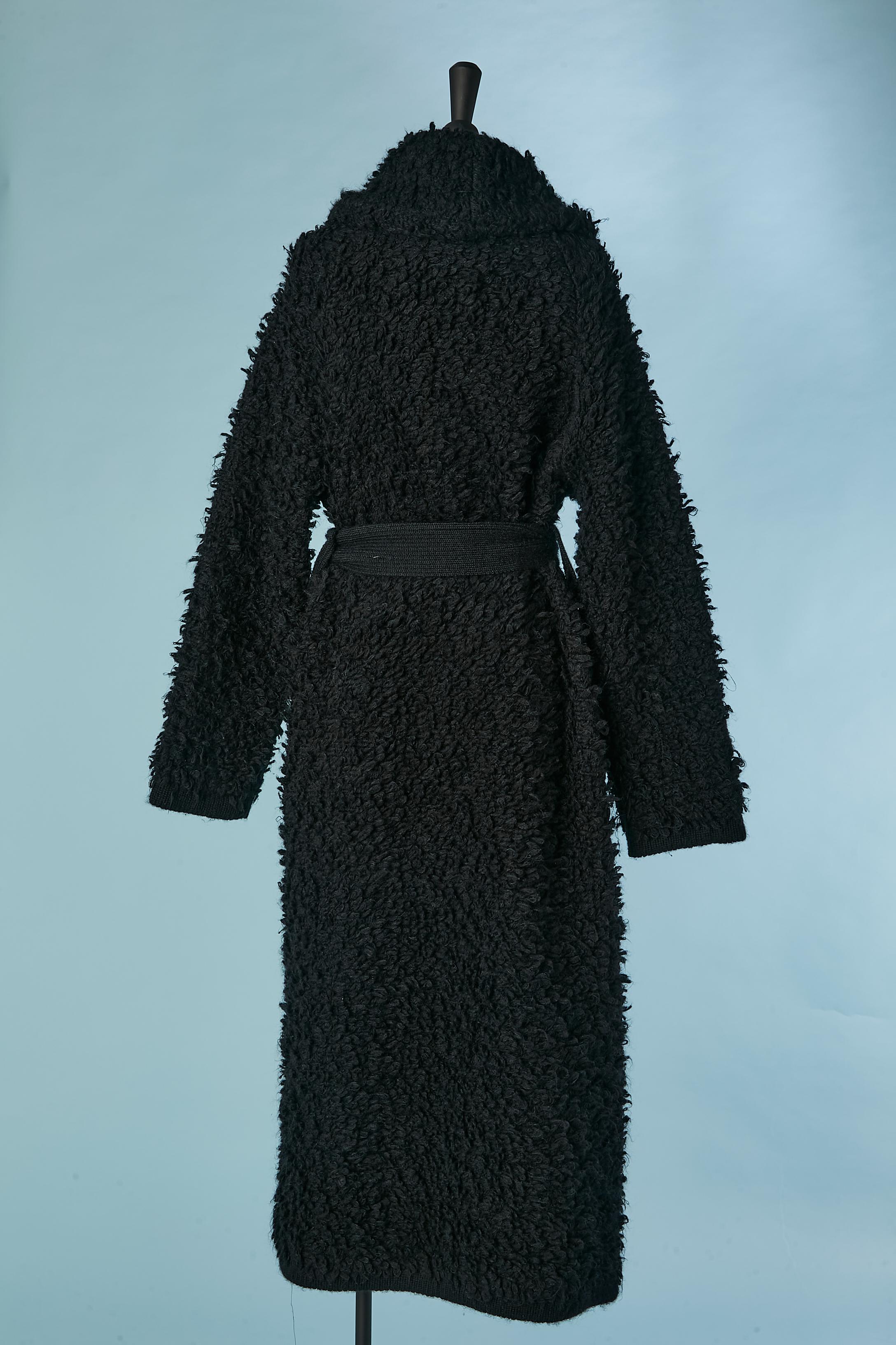 Black knit bouclette coat with knit belt Sonia Rykiel  For Sale 2