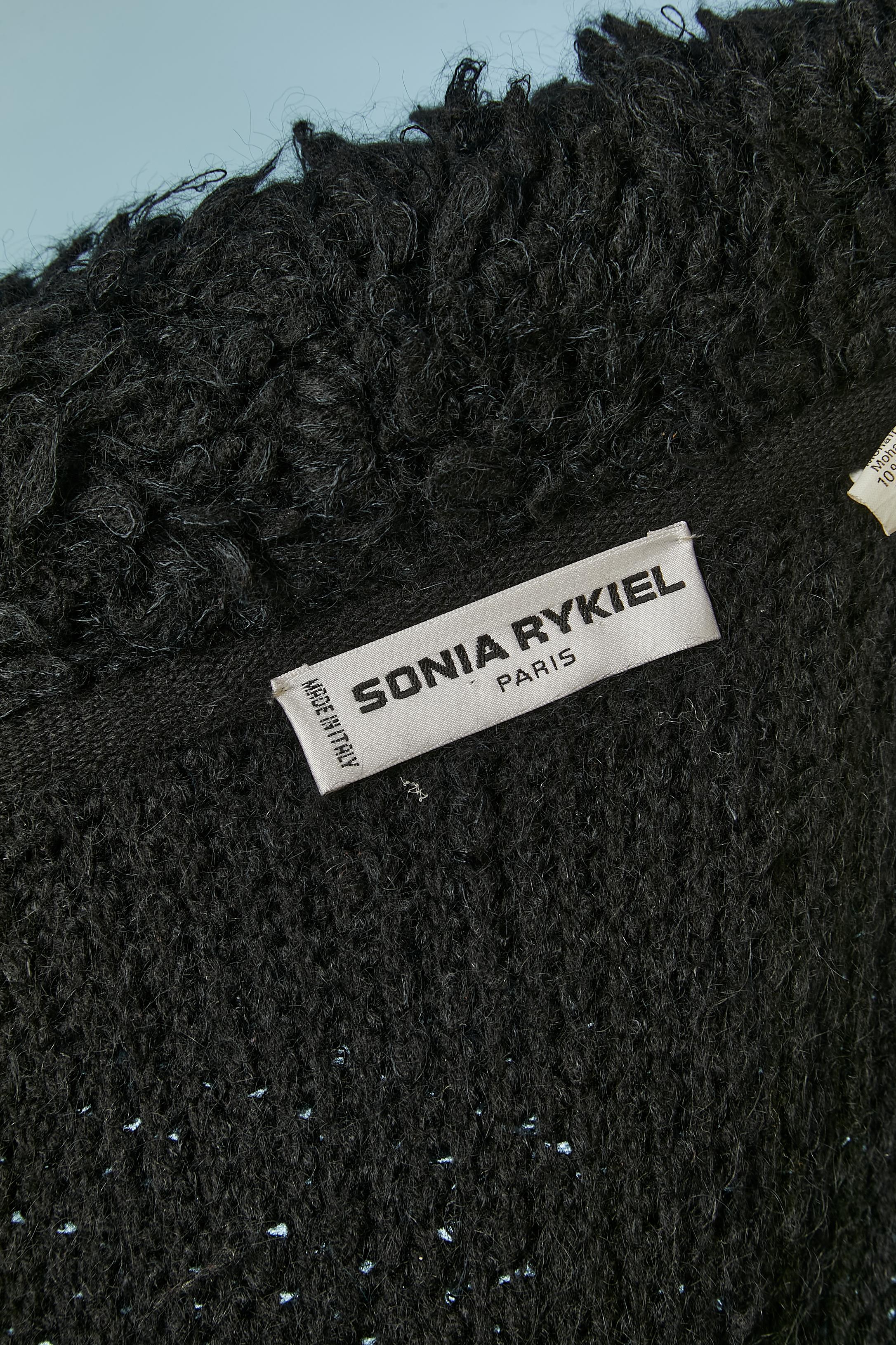 Schwarzer Bouclette-Mantel aus Strick mit Strickgürtel von Sonia Rykiel  im Angebot 3