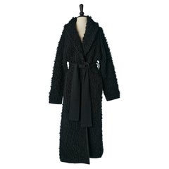 Retro Black knit bouclette coat with knit belt Sonia Rykiel 